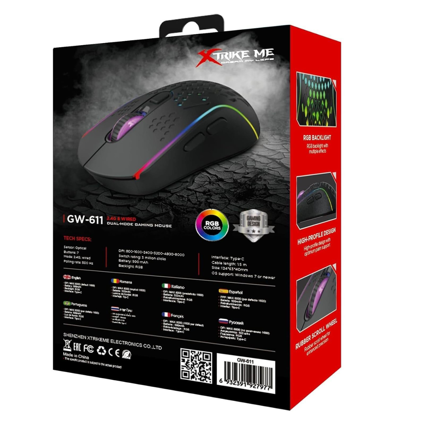 Миша Xtrike Me GW-611 RGB Black (GW-611)