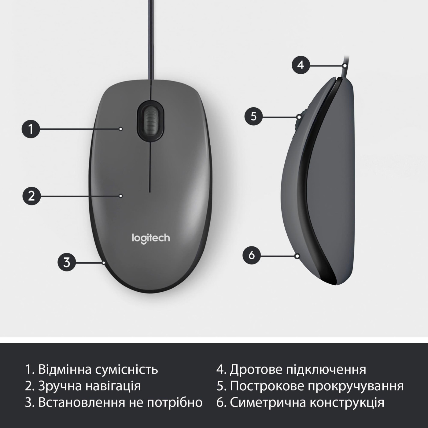 Мышь Logitech M100 USB Black (910-006652)