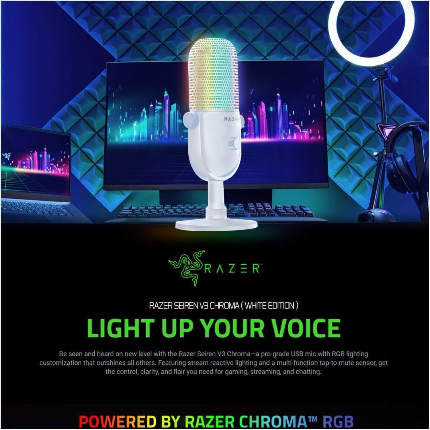 Мікрофон Razer Seiren V3 Chroma White (RZ19-05060200-R3M1)