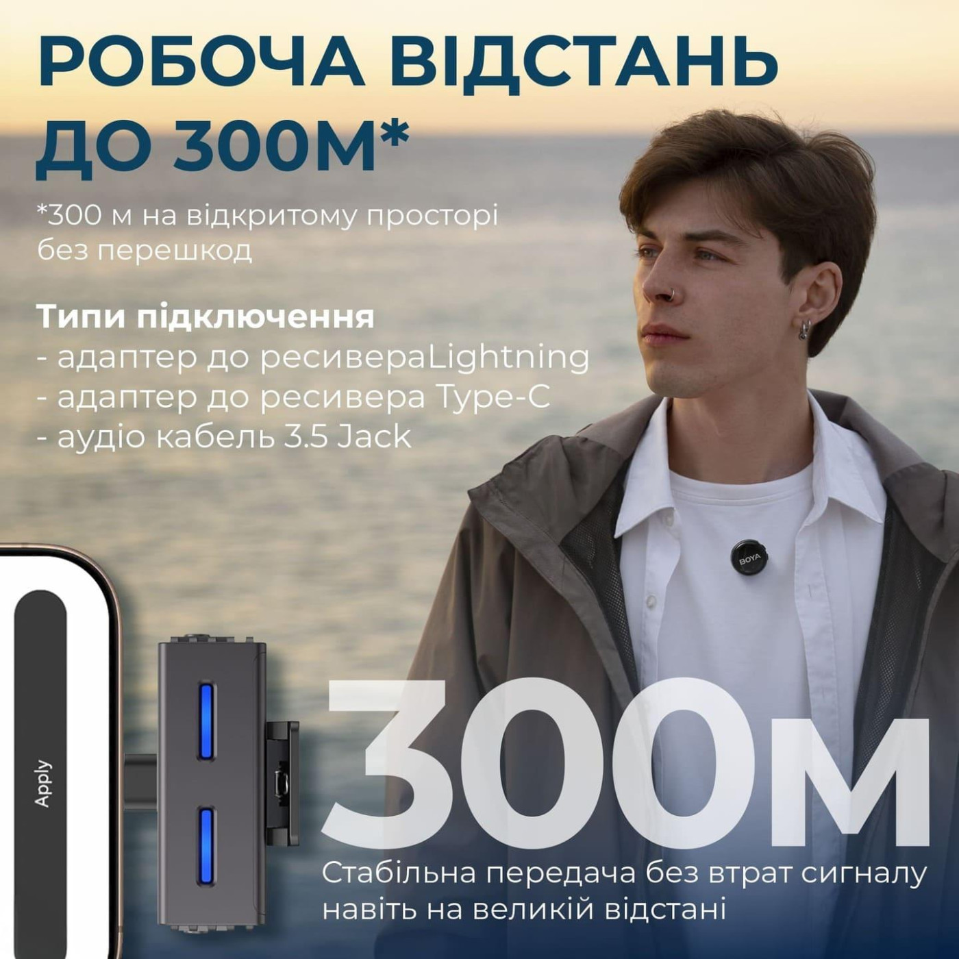 Микрофон Boya LINK 3-01 Type-C/TRS/Lightning Black (LINK 3-01)