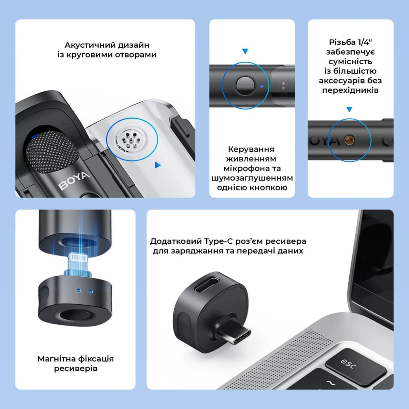 Микрофон Boya Magic-02 Type-C/Lightning Black (Magic-02)