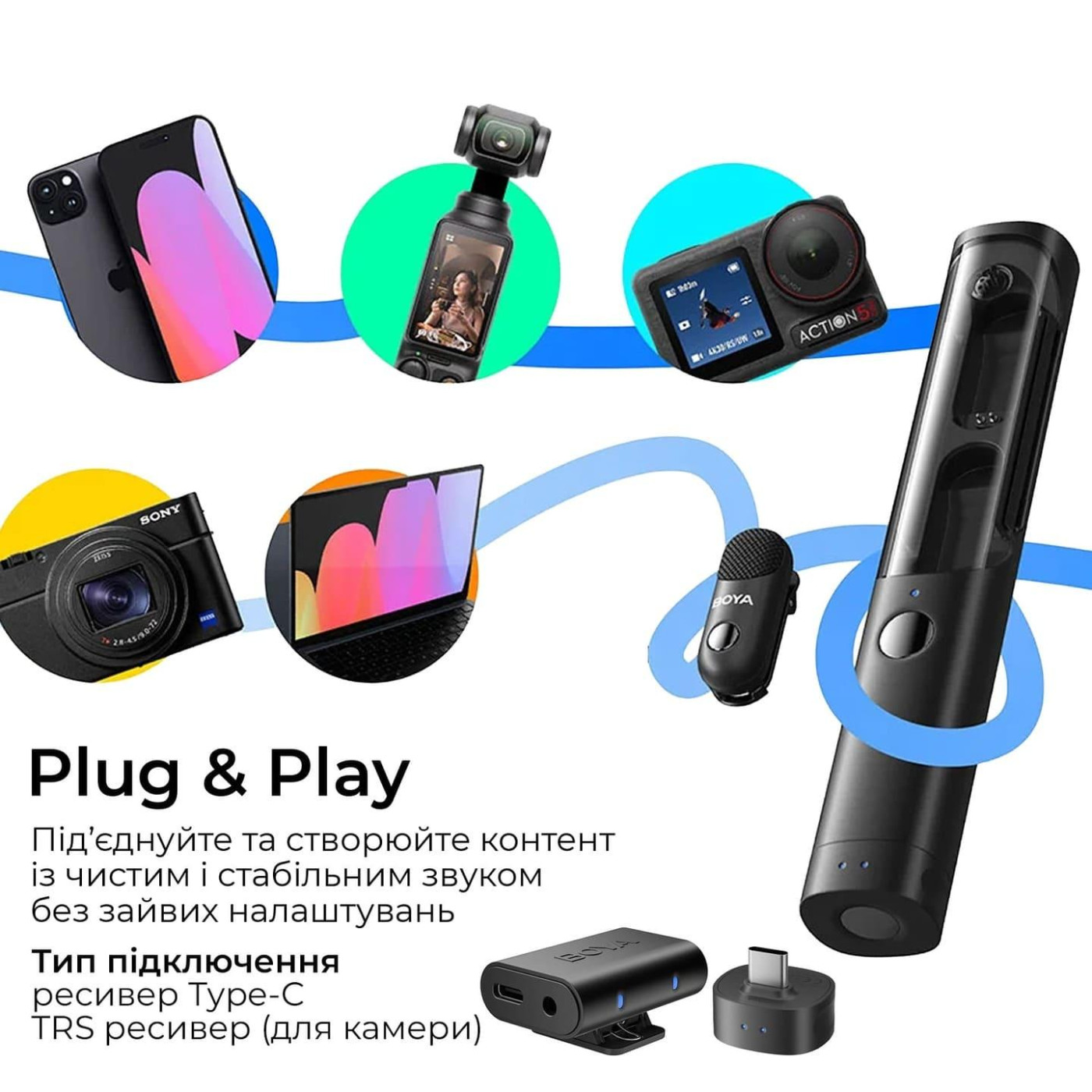 Микрофон Boya Magic-03 Type-C/TRS Black (Magic-03)