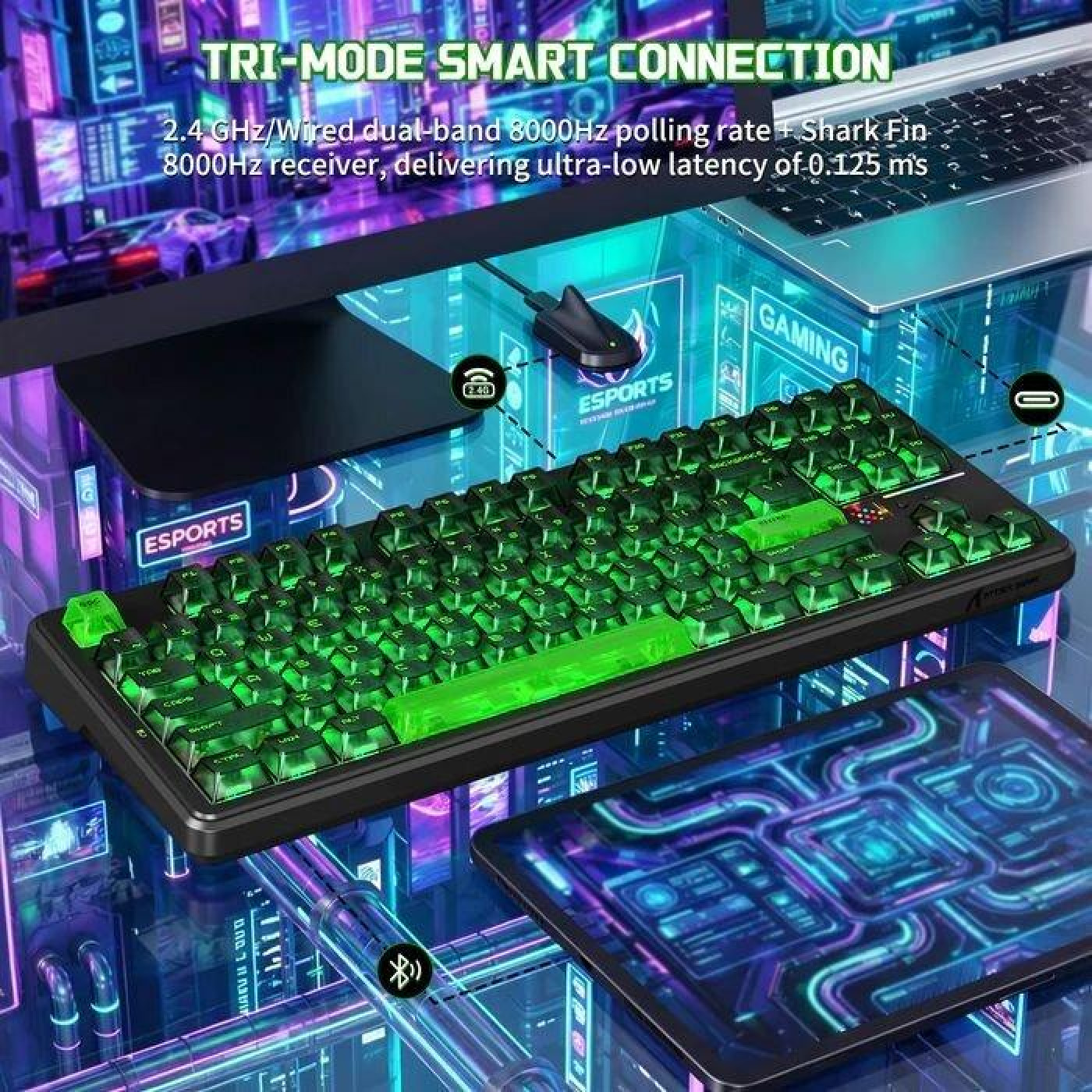 Клавіатура Attack Shark X87 Ultra RGB Meg Shark Switches Wireless (AS-6979033730229-SJ) Shadow Jade (G-000004500)