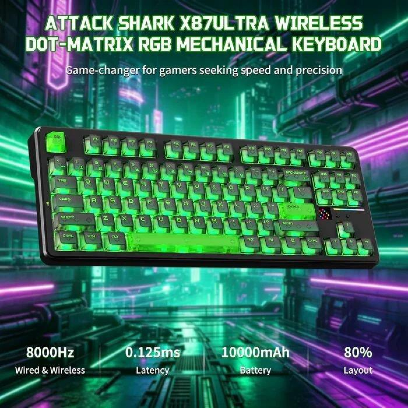 Клавіатура Attack Shark X87 Ultra RGB Meg Shark Switches Wireless (AS-6979033730229-SJ) Shadow Jade (G-000004500)
