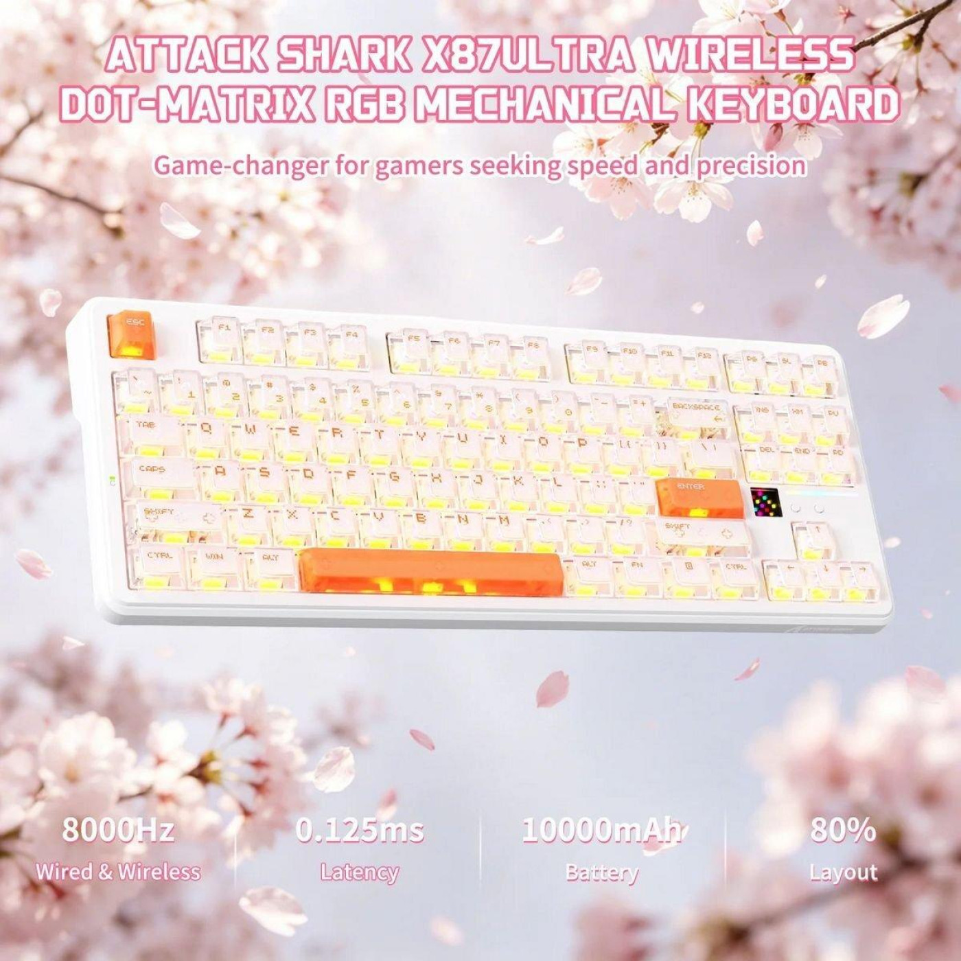 Клавіатура Attack Shark X87 Ultra RGB Meg Shark Switches Wireless (AS-6979033730236-IO) Iced Orange (G-000004501)