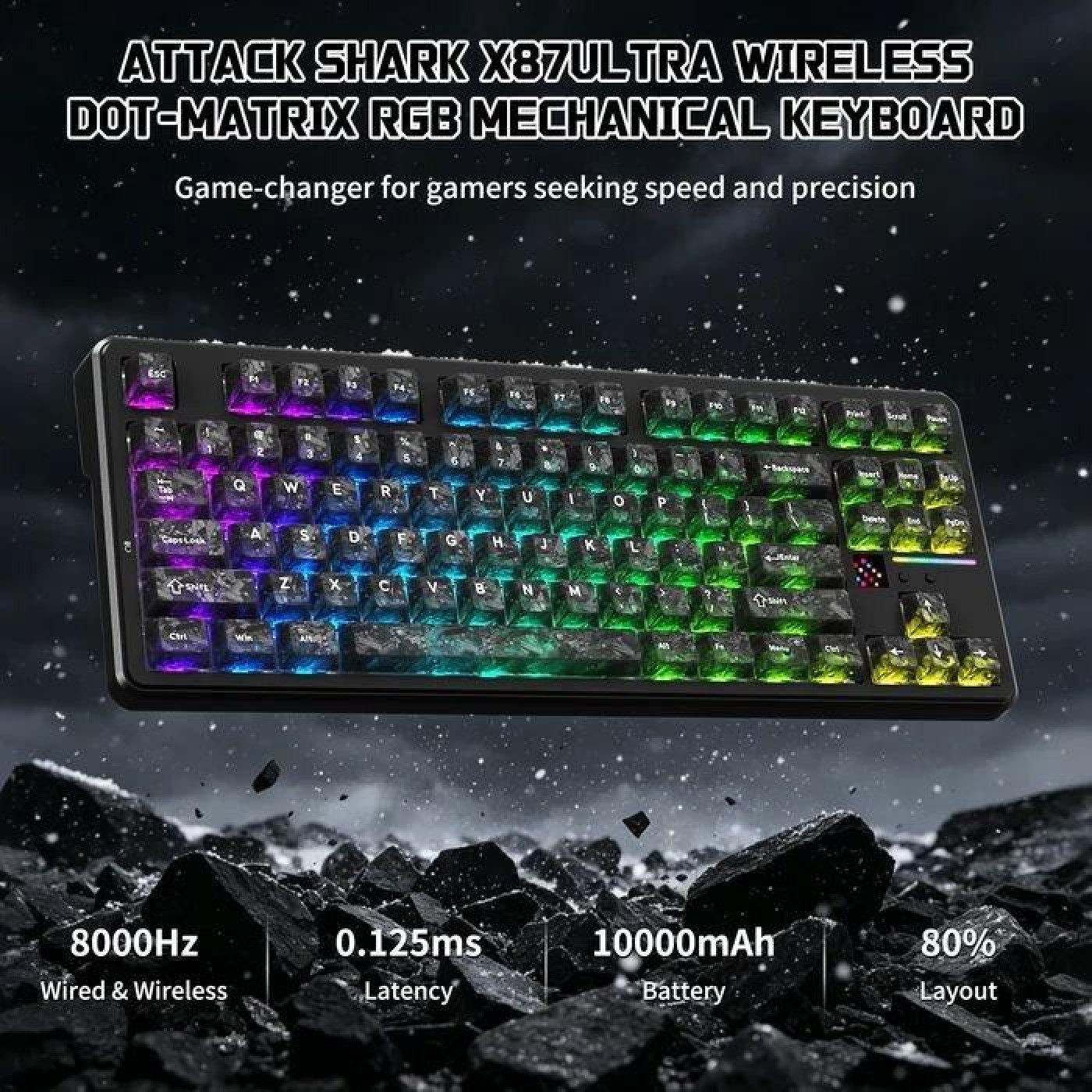 Клавіатура Attack Shark X87 Ultra RGB Meg Shark Switches Wireless (AS-6979033730243-FC) Forged Carbon (G-000004502)
