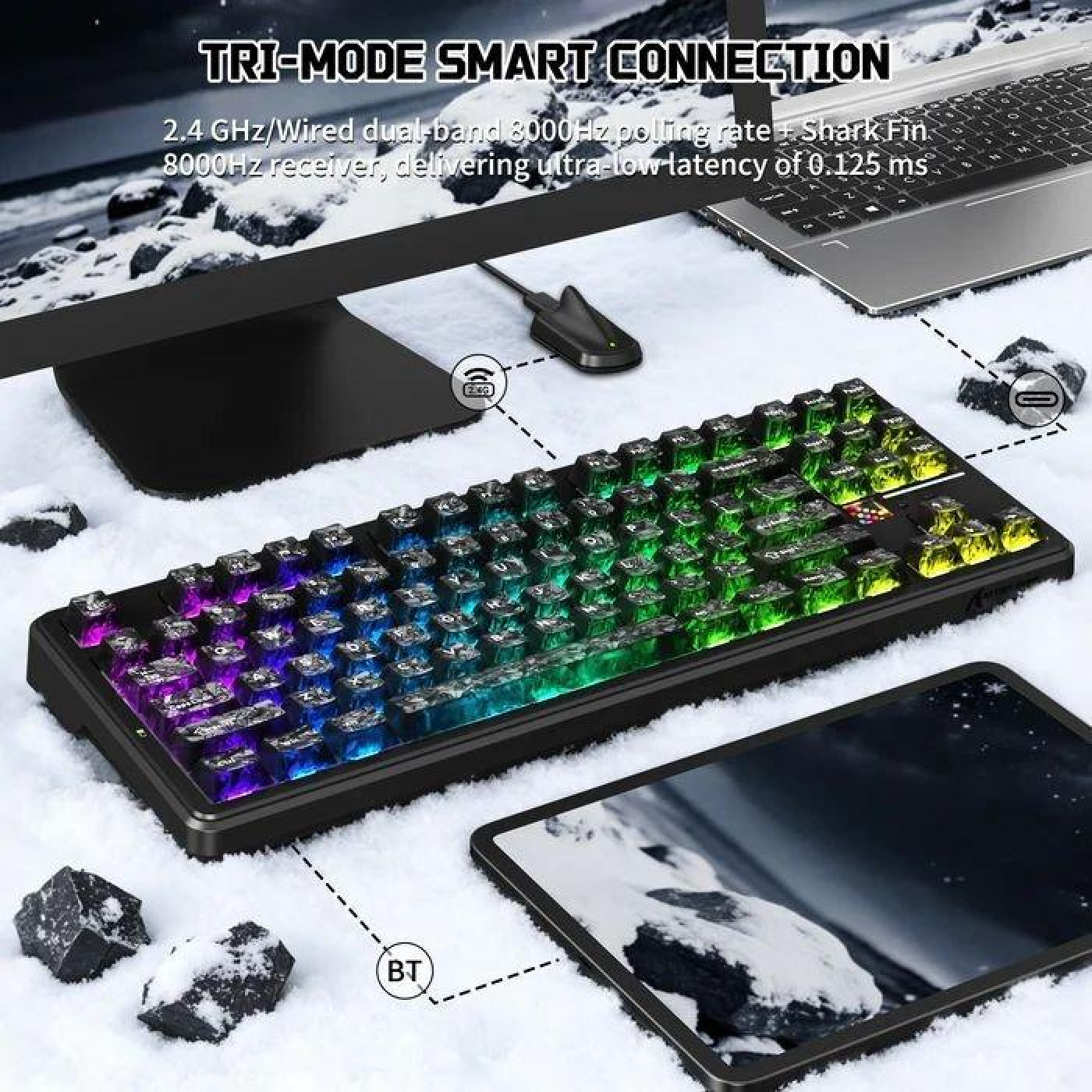Клавіатура Attack Shark X87 Ultra RGB Meg Shark Switches Wireless (AS-6979033730243-FC) Forged Carbon (G-000004502)