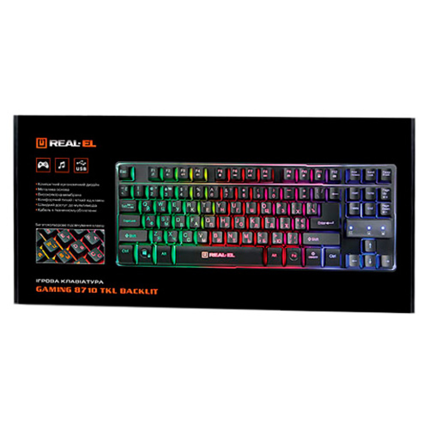 Клавіатура Real-EL Gaming 8710 TKL Backlit USB Black (EL123100030)