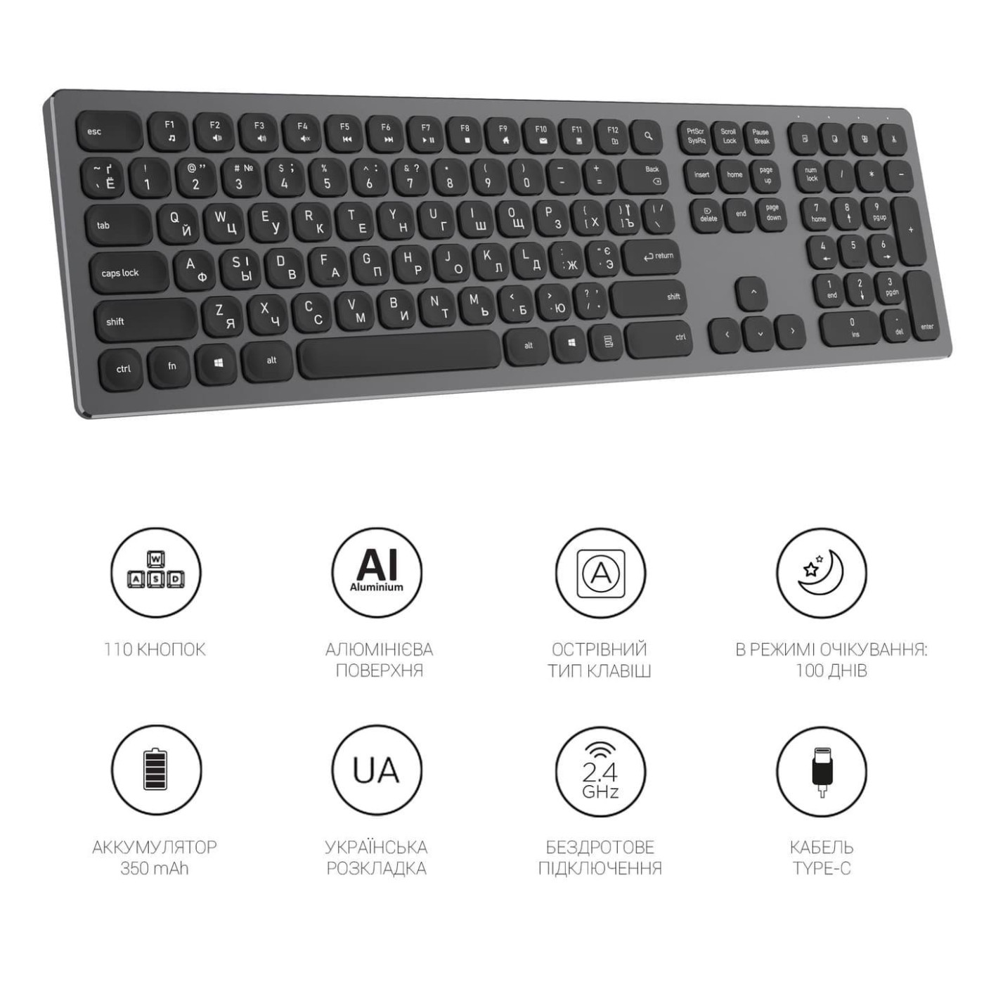 Клавиатура OfficePro SK1550 Wireless Black (SK1550B)