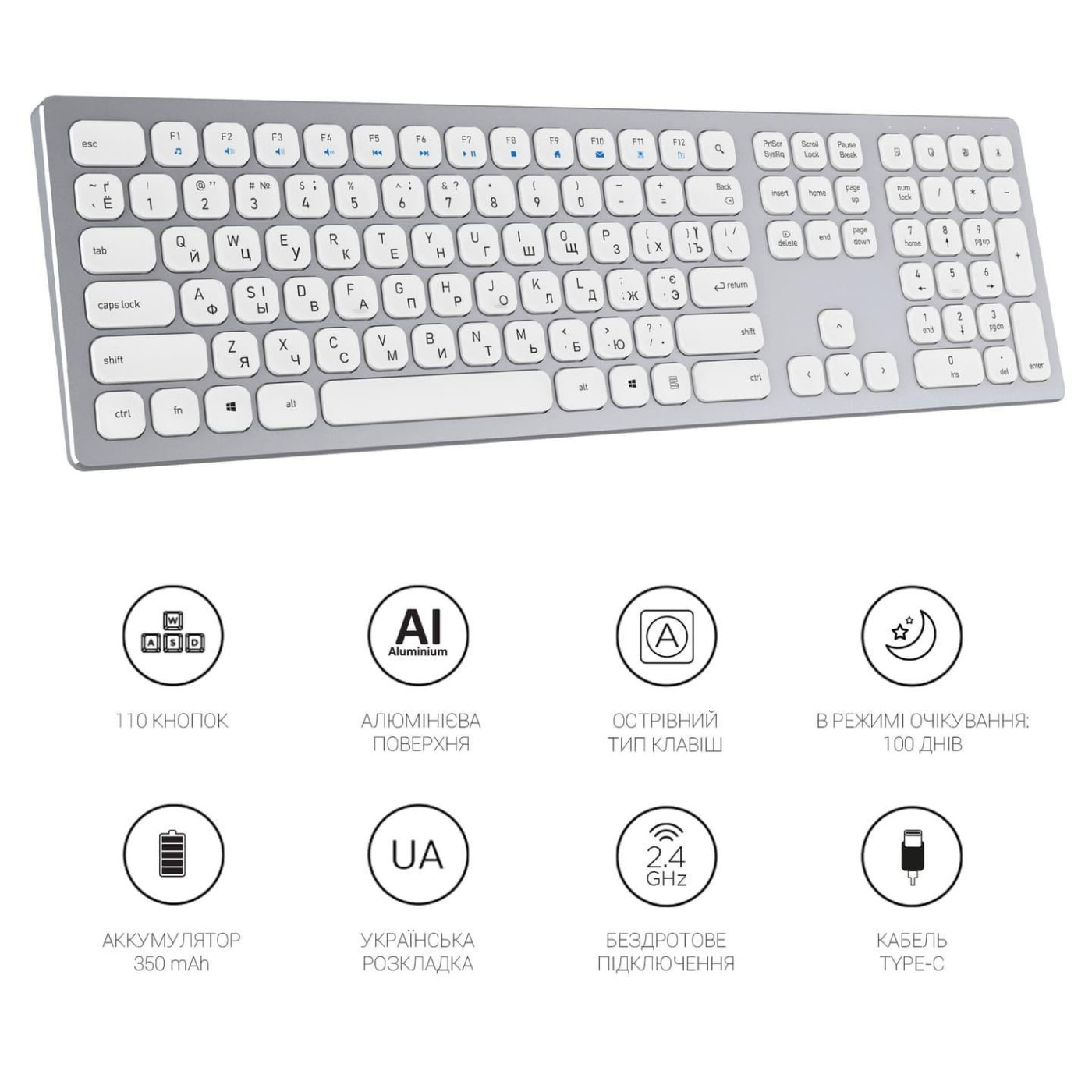 Клавиатура OfficePro SK1550W Wireless White (SK1550W)