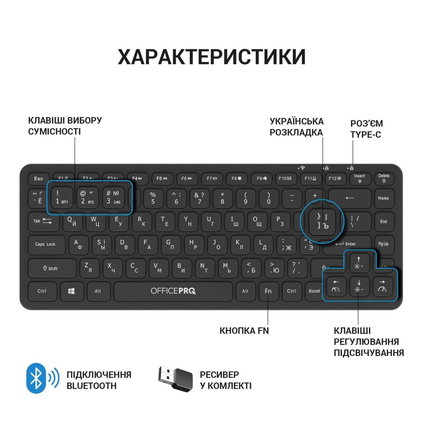 Клавиатура OfficePro SK790B Wireless Black (SK790B)