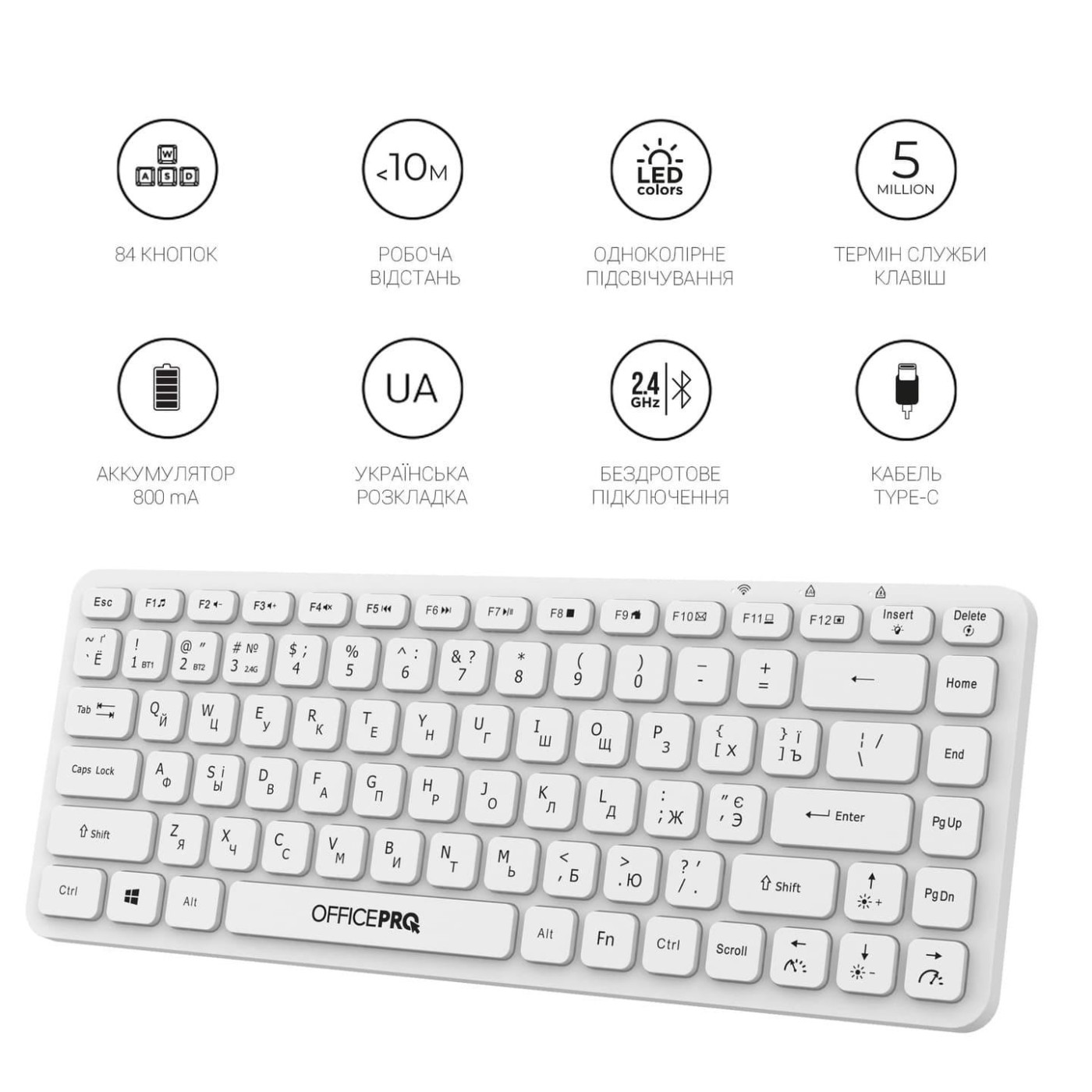 Клавиатура OfficePro SK790W Wireless White (SK790W)