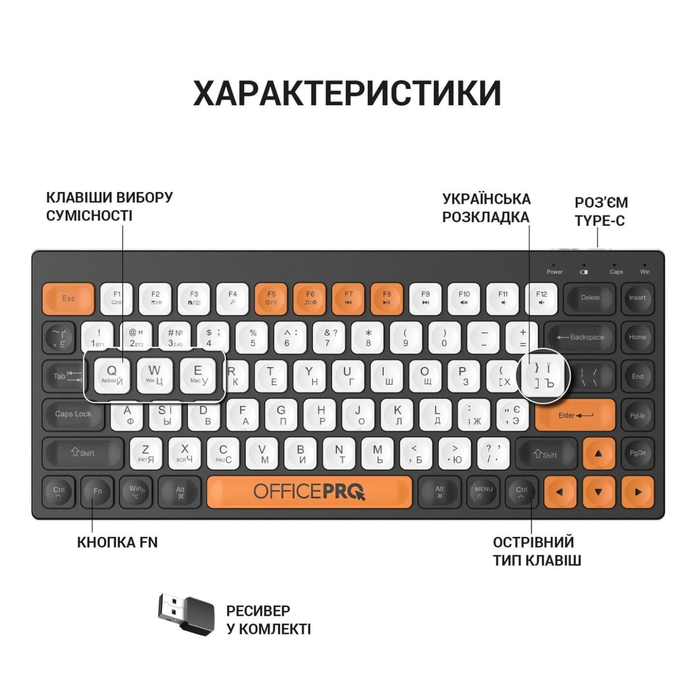 Клавиатура OfficePro SK955B Wireless Black (SK955B)
