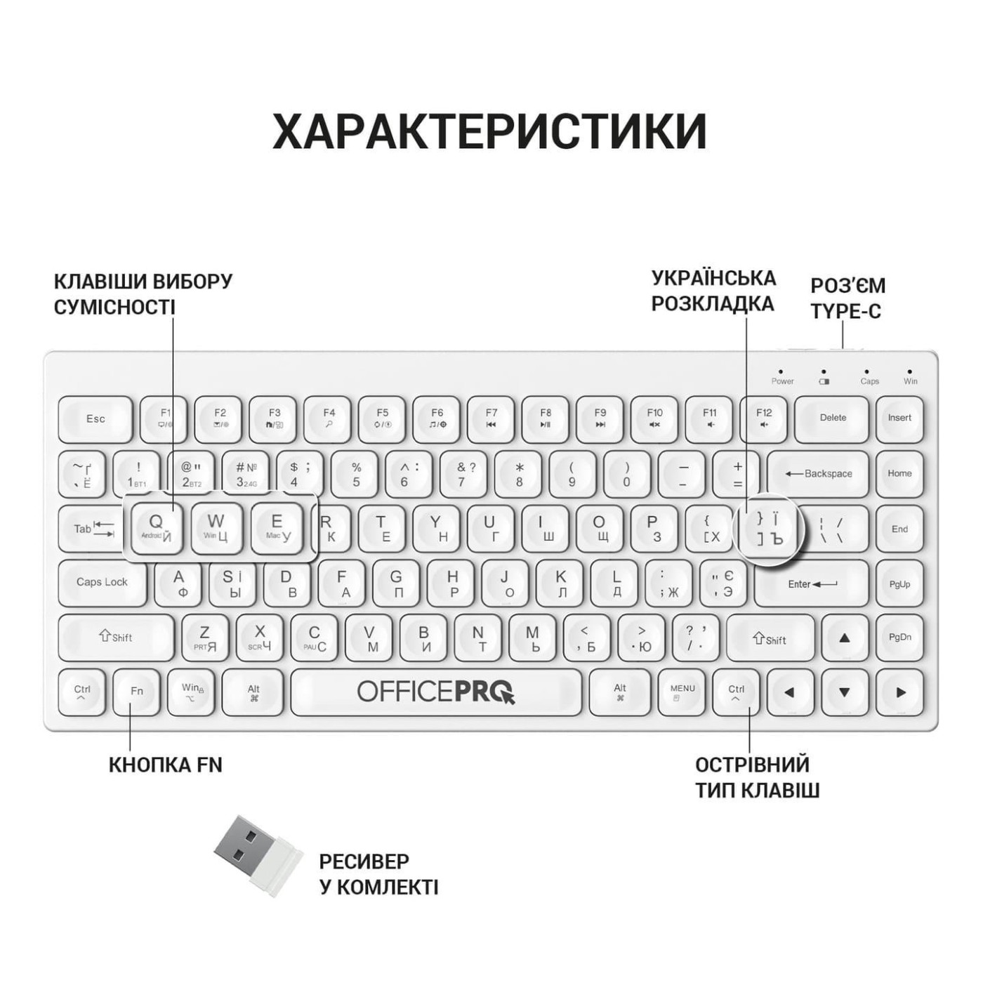 Клавиатура OfficePro SK955W Wireless White (SK955W)