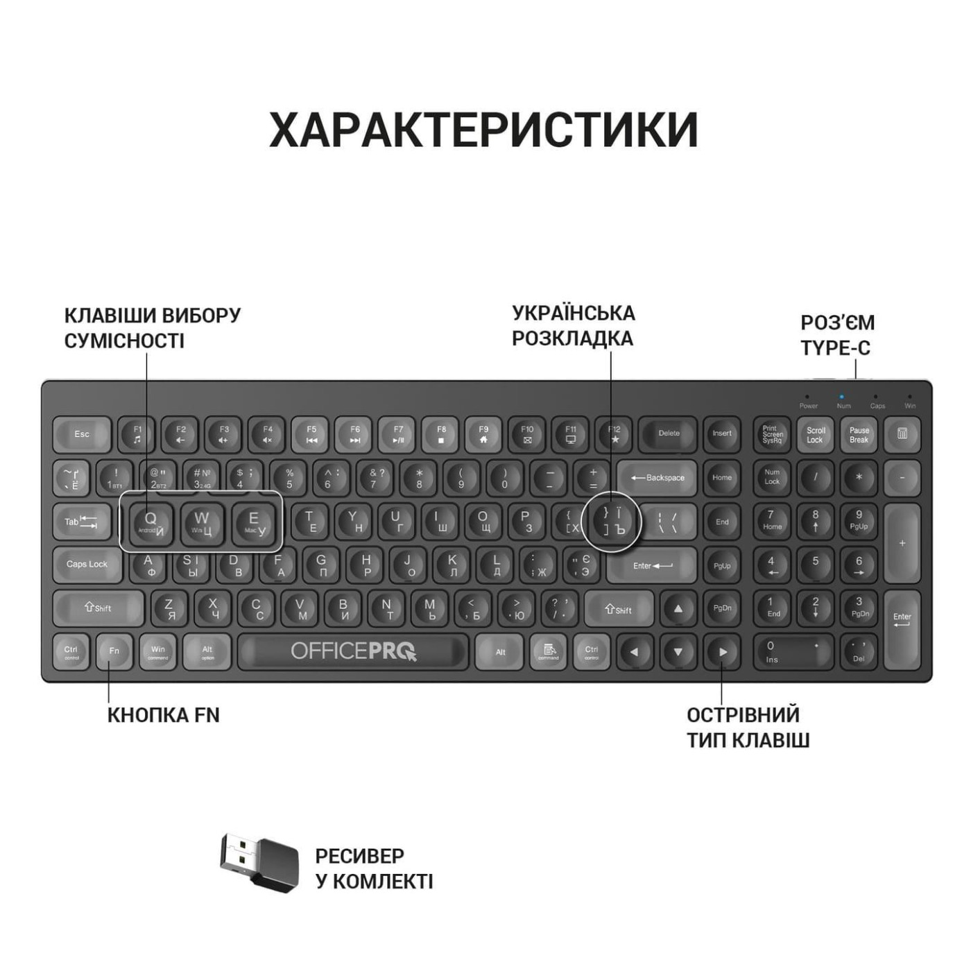 Клавіатура OfficePro SK985B Wireless Black (SK985B)