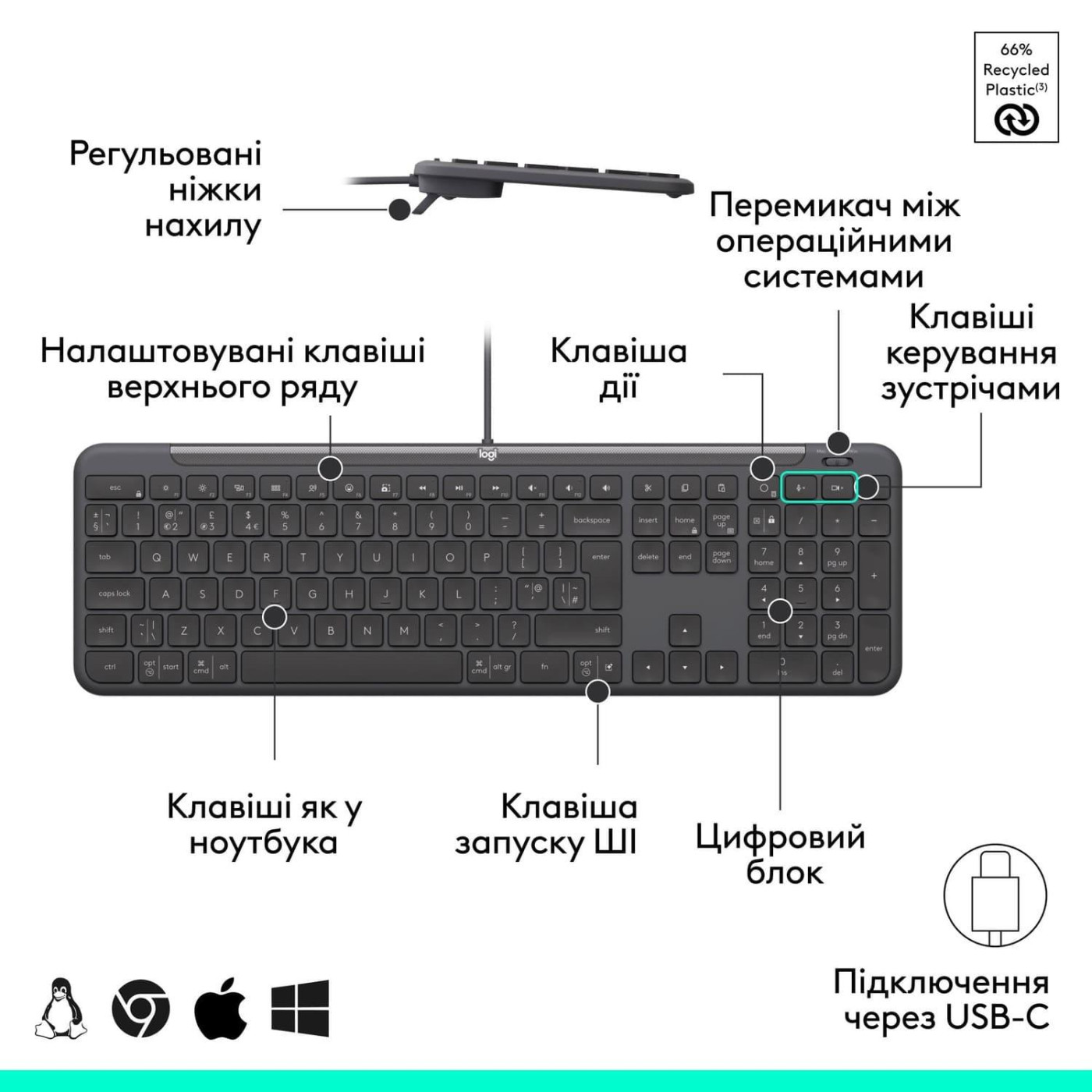Клавіатура Logitech Signature Slim K620 Wired Keyboard for Business Graphite (920-013333)