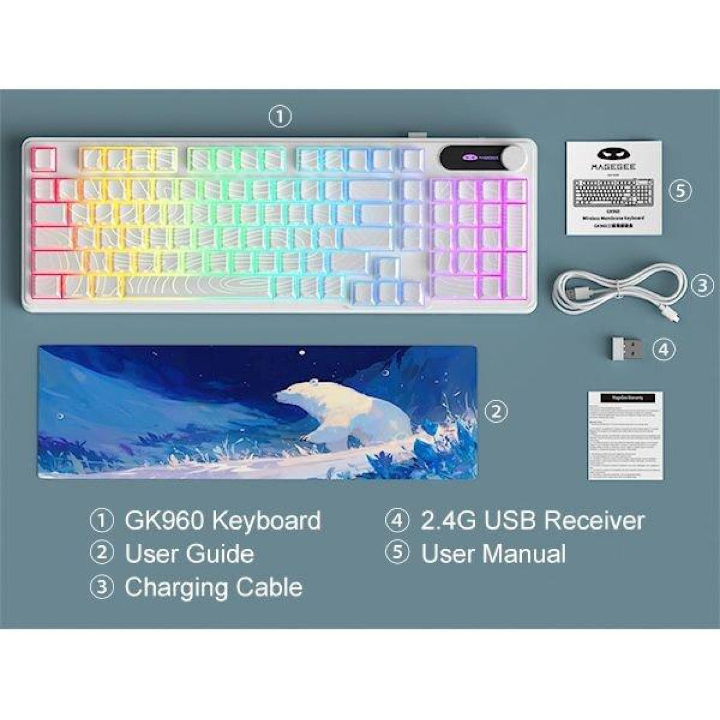 Клавіатура MageGee GK960 RGB Wireless (6971969729056) White Topographic (G-000004399)
