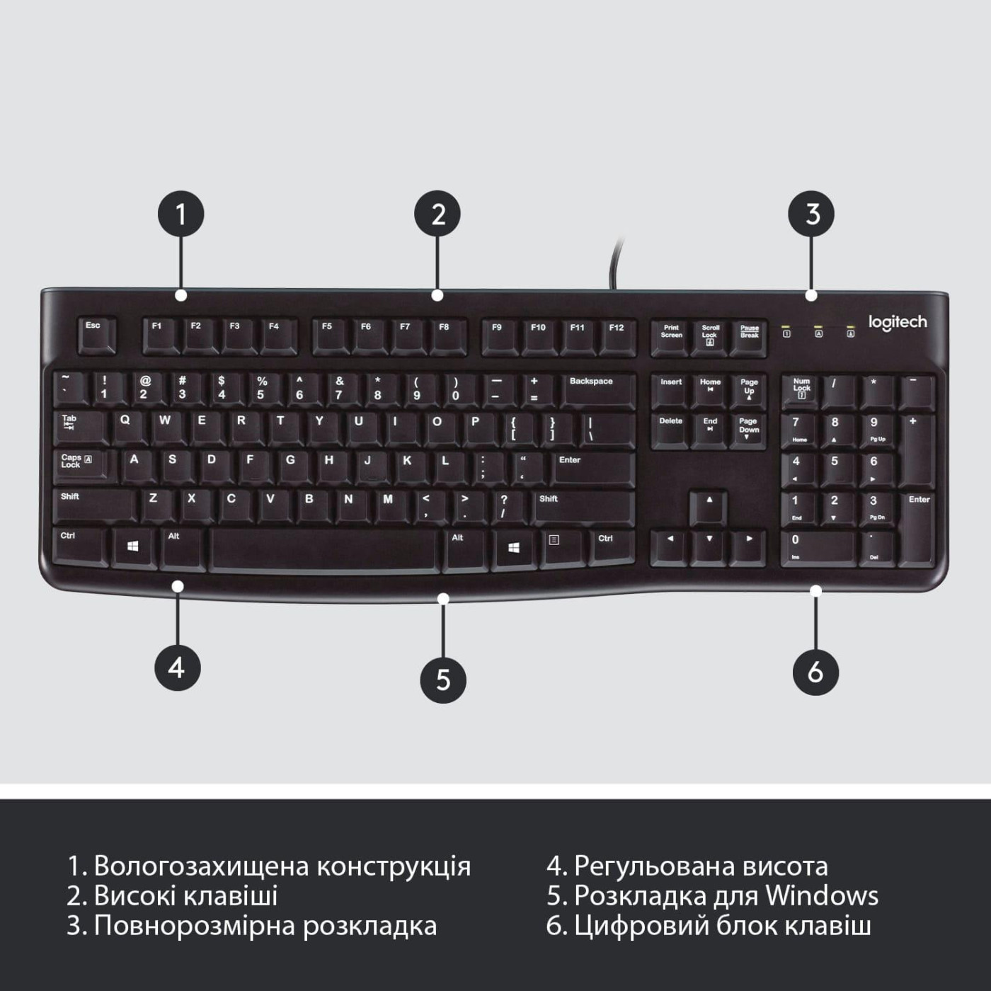 Клавіатура Logitech K120 Ukr USB Black (920-002643)