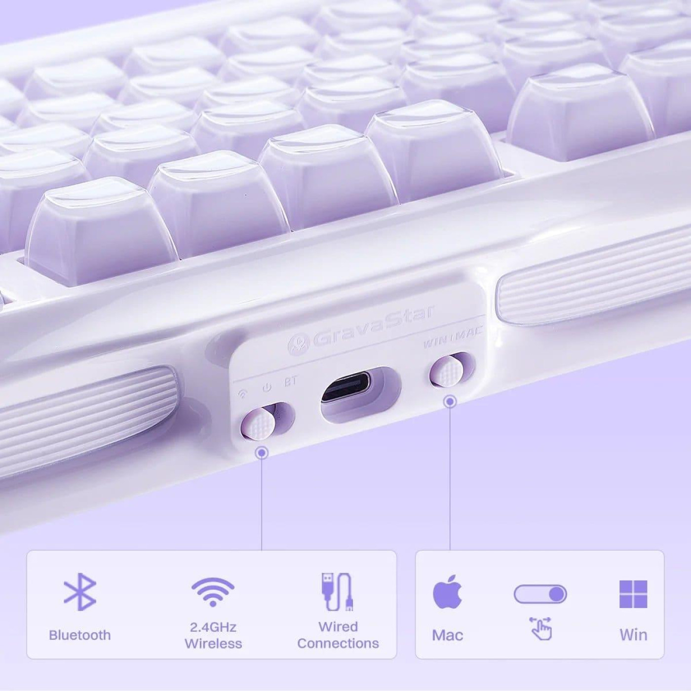 Клавиатура GravaStar Mercury K1 80keys Kailh Cheery Pink EN/UKR BT/WL/USB Lavender Purple (GSK1_PL)