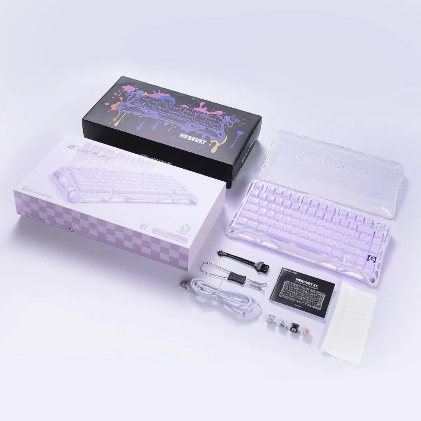 Клавиатура GravaStar Mercury K1 80keys Kailh Cheery Pink EN/UKR BT/WL/USB Lavender Purple (GSK1_PL)