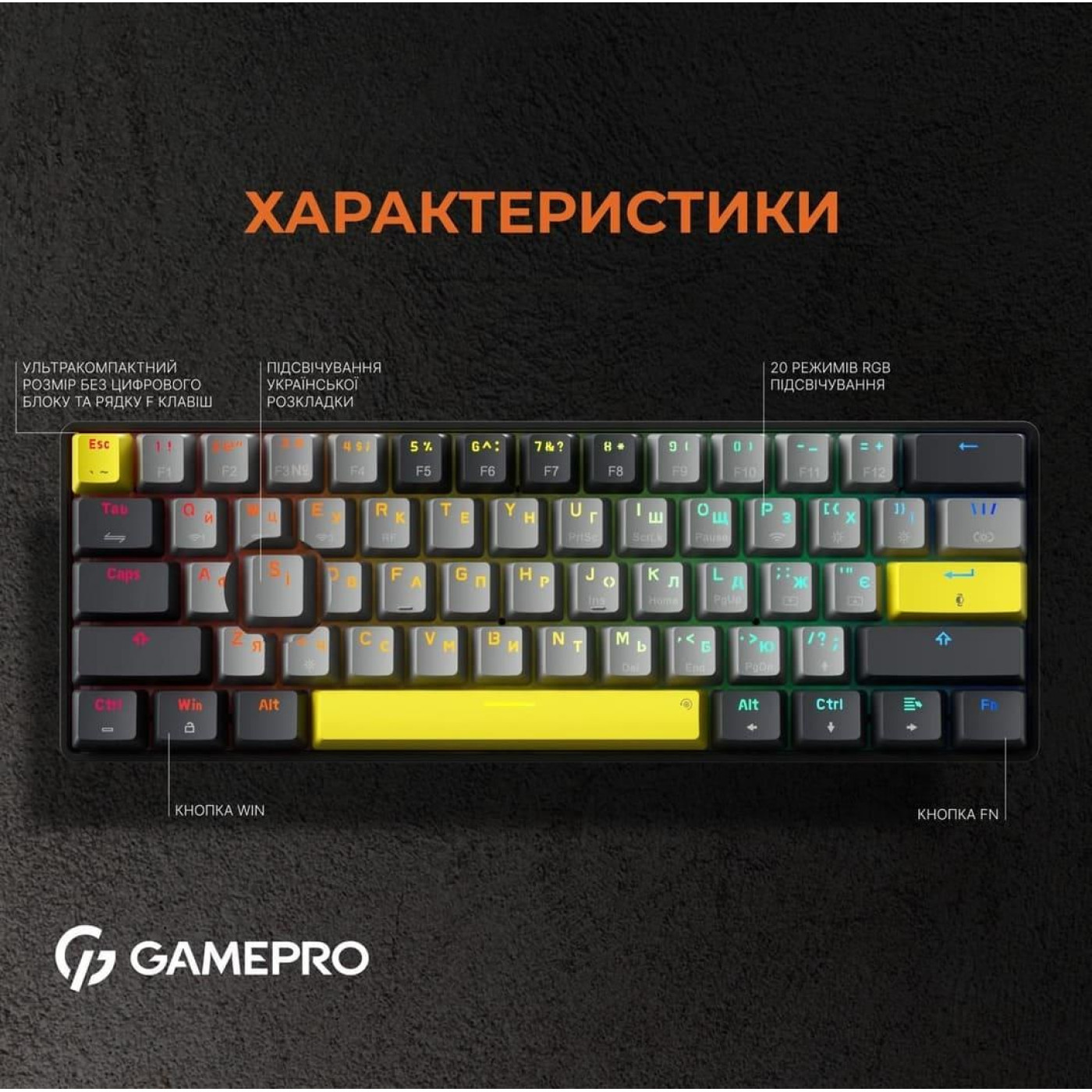 Клавіатура GamePro MK130G Pro Outemu Red Hot-Swap RGB Wireless Black (MK130G Pro) U1