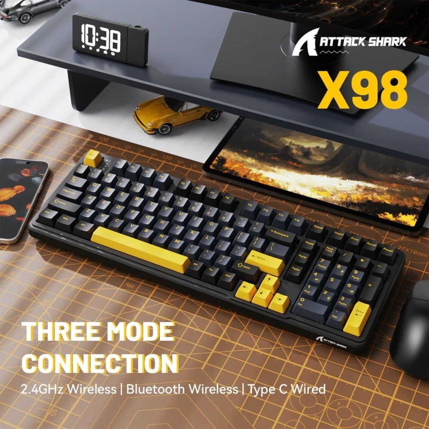 Клавиатура Attack Shark X98 RGB Linear Strawberry Switch Wireless (AS-6972792471976-SB-UA) Starry Black (G-000003603)