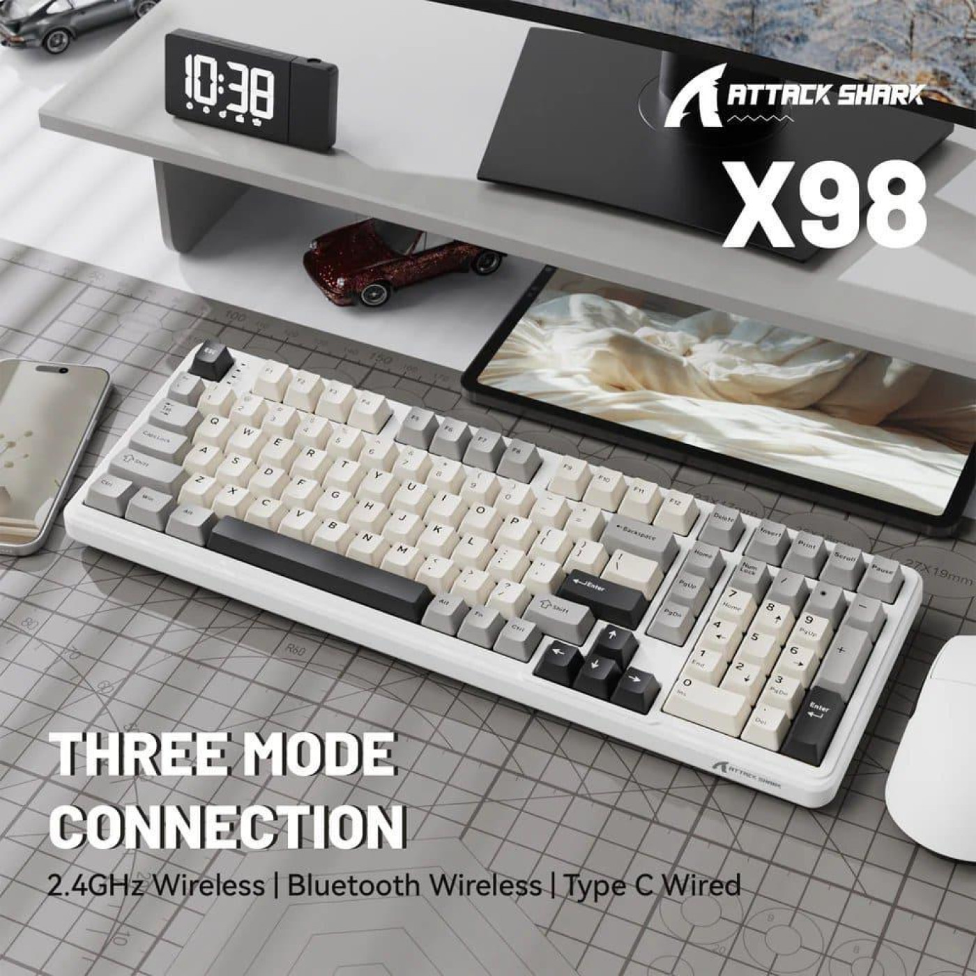 Клавиатура Attack Shark X98 RGB Linear Strawberry Switch Wireless (AS-6972792470603-CW-UA) White (G-000003588)