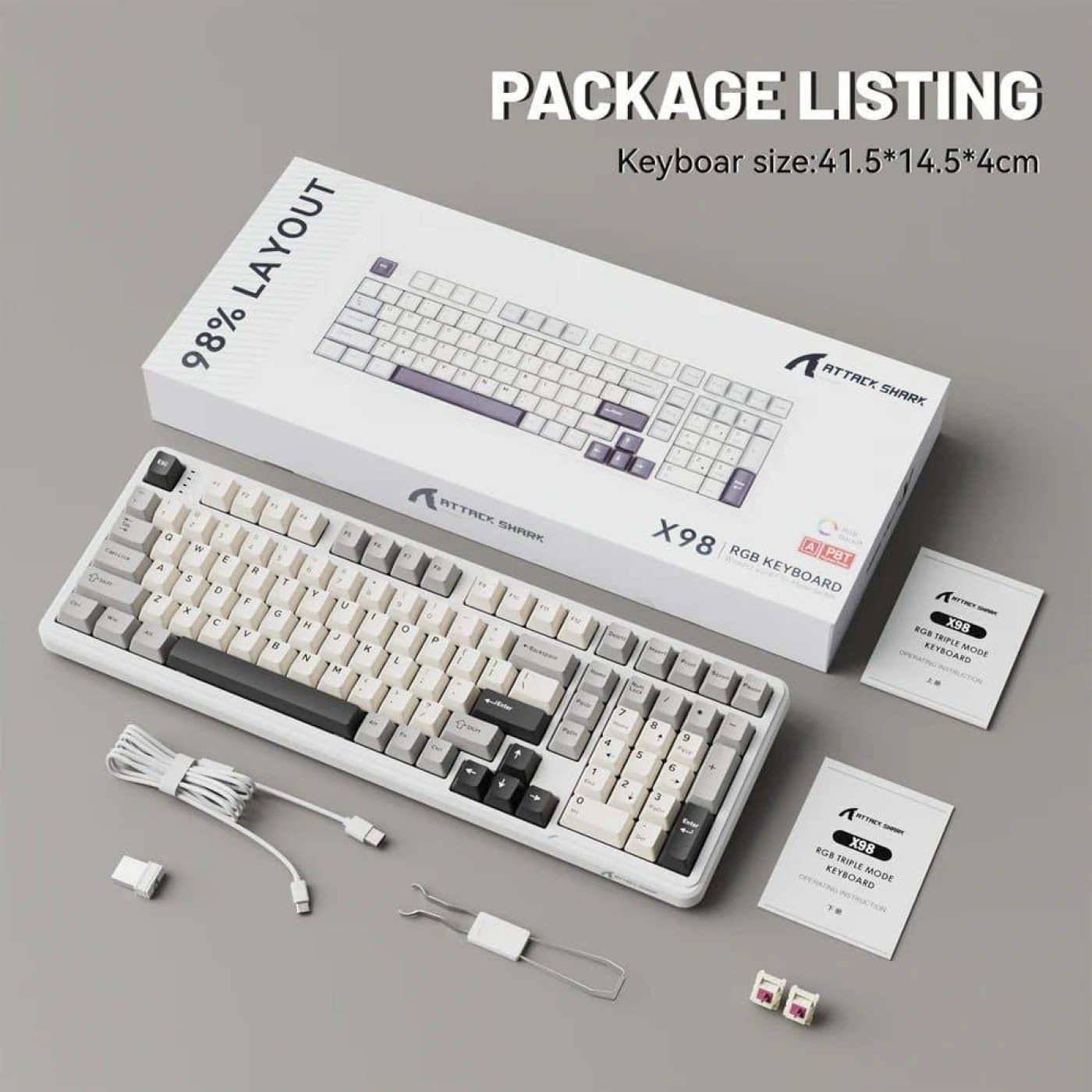 Клавиатура Attack Shark X98 RGB Linear Strawberry Switch Wireless (AS-6972792470603-CW-UA) White (G-000003588)