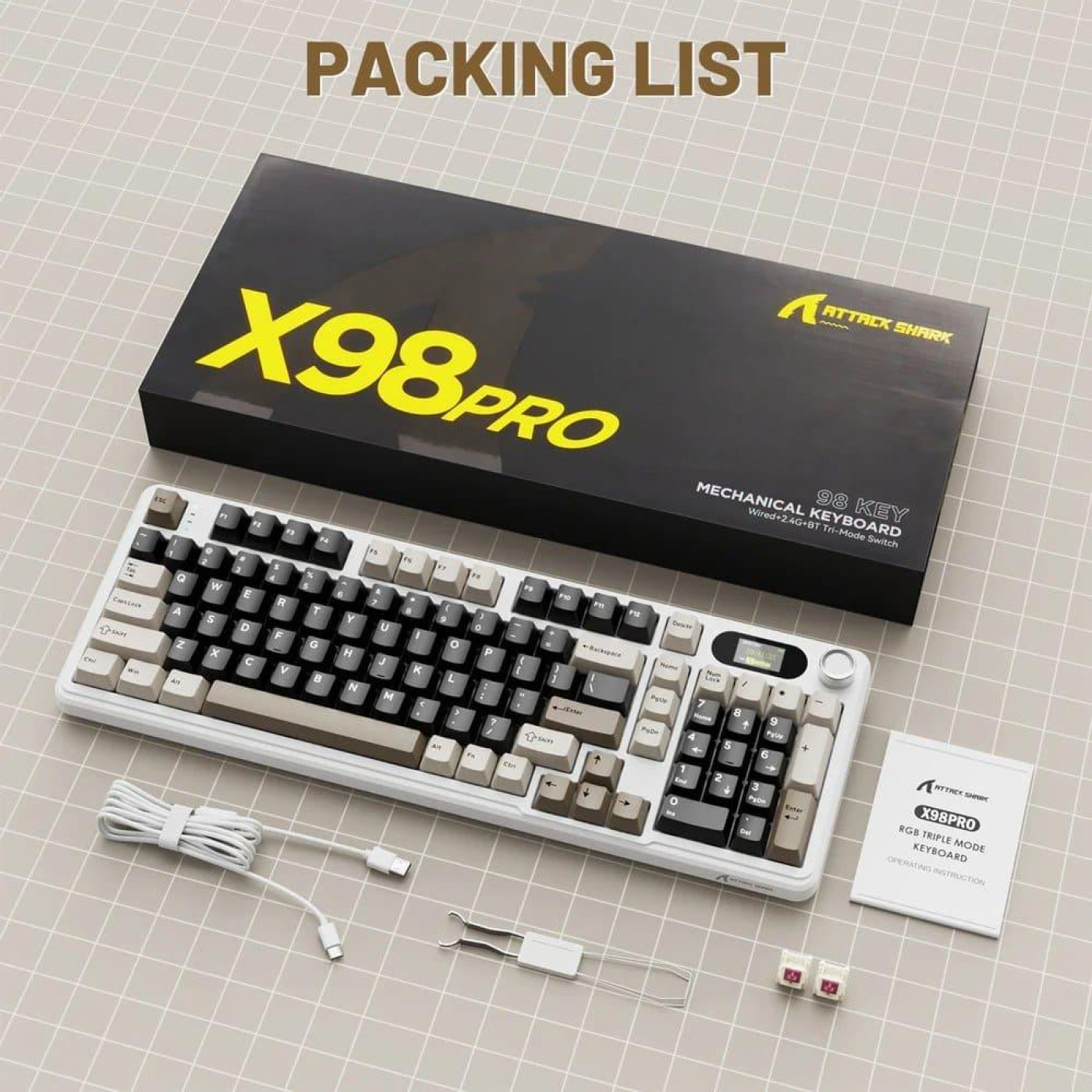 Клавиатура Attack Shark X98 Pro RGB Linear Blueberry Switch Wireless (AS-6972792470559-CW-UA) Cheese White (G-000003579)