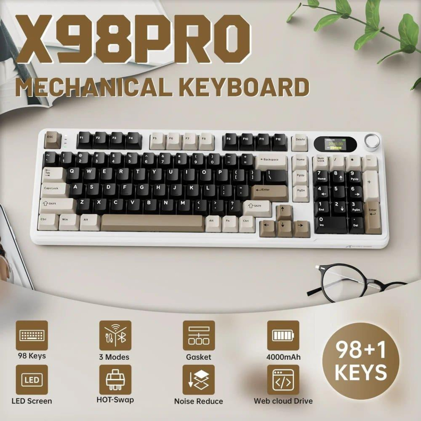 Клавиатура Attack Shark X98 Pro RGB Linear Blueberry Switch Wireless (AS-6972792470559-CW-UA) Cheese White (G-000003579)