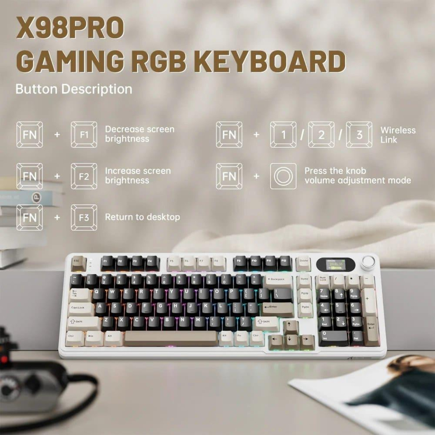 Клавиатура Attack Shark X98 Pro RGB Linear Blueberry Switch Wireless (AS-6972792470559-CW-UA) Cheese White (G-000003579)