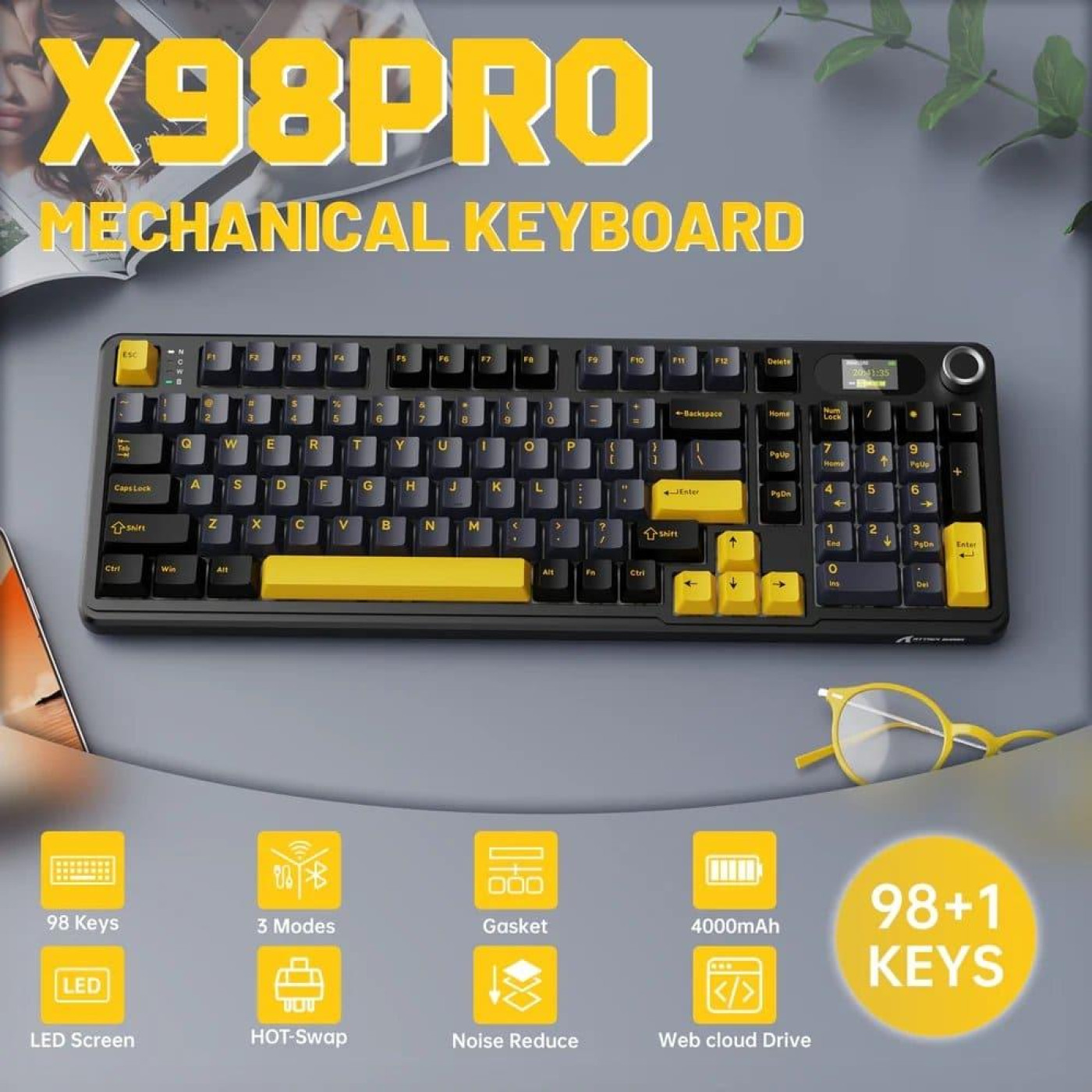 Клавиатура Attack Shark X98 Pro RGB Linear Blueberry Switch Wireless (AS-6972792470498-SB-UA) Star Black (G-000003602)
