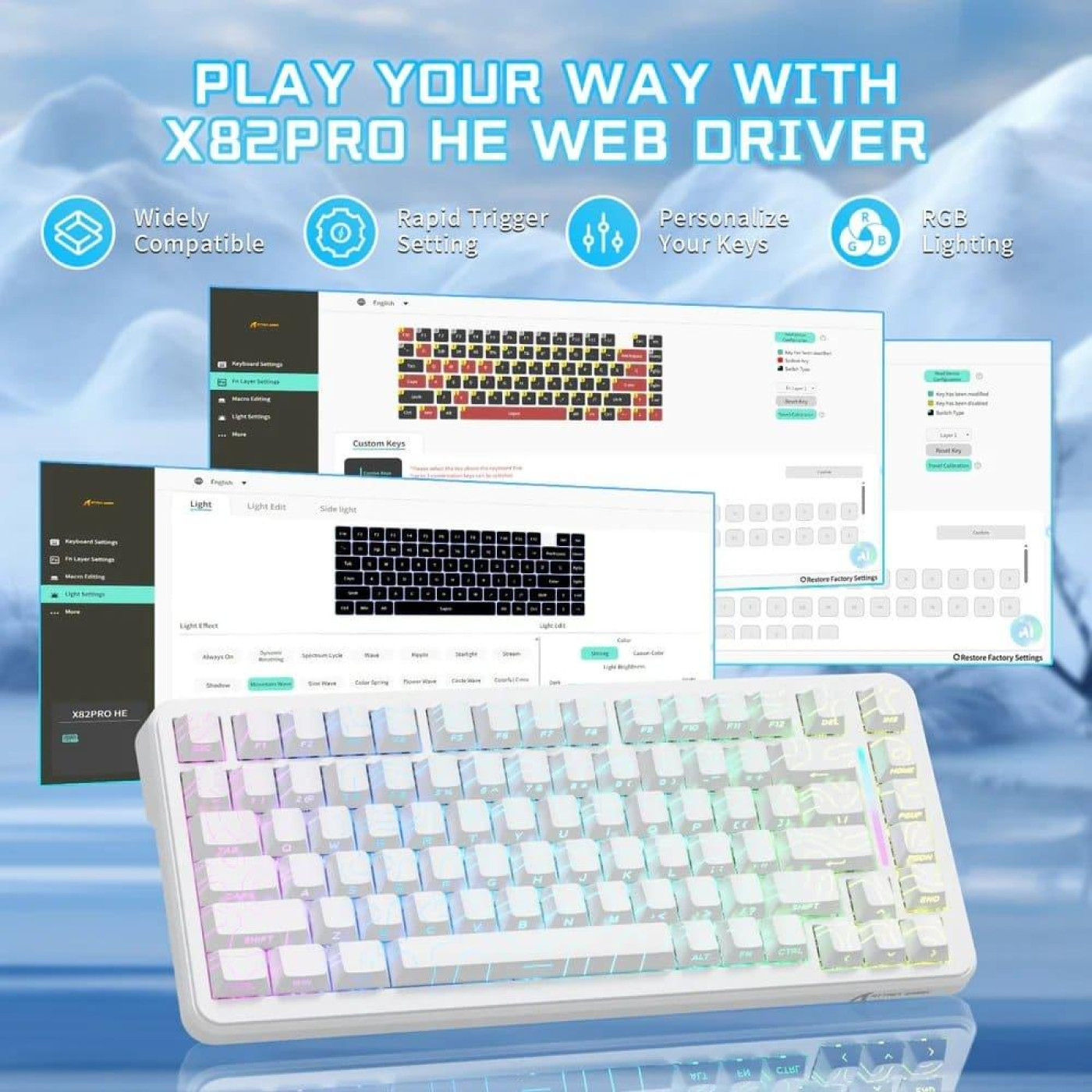 Клавиатура Attack Shark X82 Pro RGB HE Magnetic Switch Wireless (AS-6972792470702-WCL) White Contour Line (G-000003604)