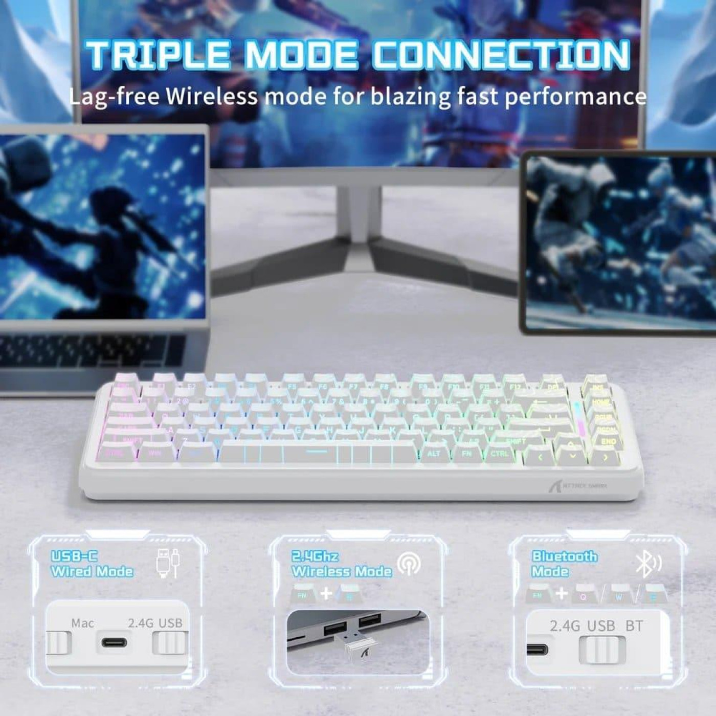 Клавиатура Attack Shark X82 Pro RGB HE Magnetic Switch Wireless (AS-6972792470702-WCL) White Contour Line (G-000003604)