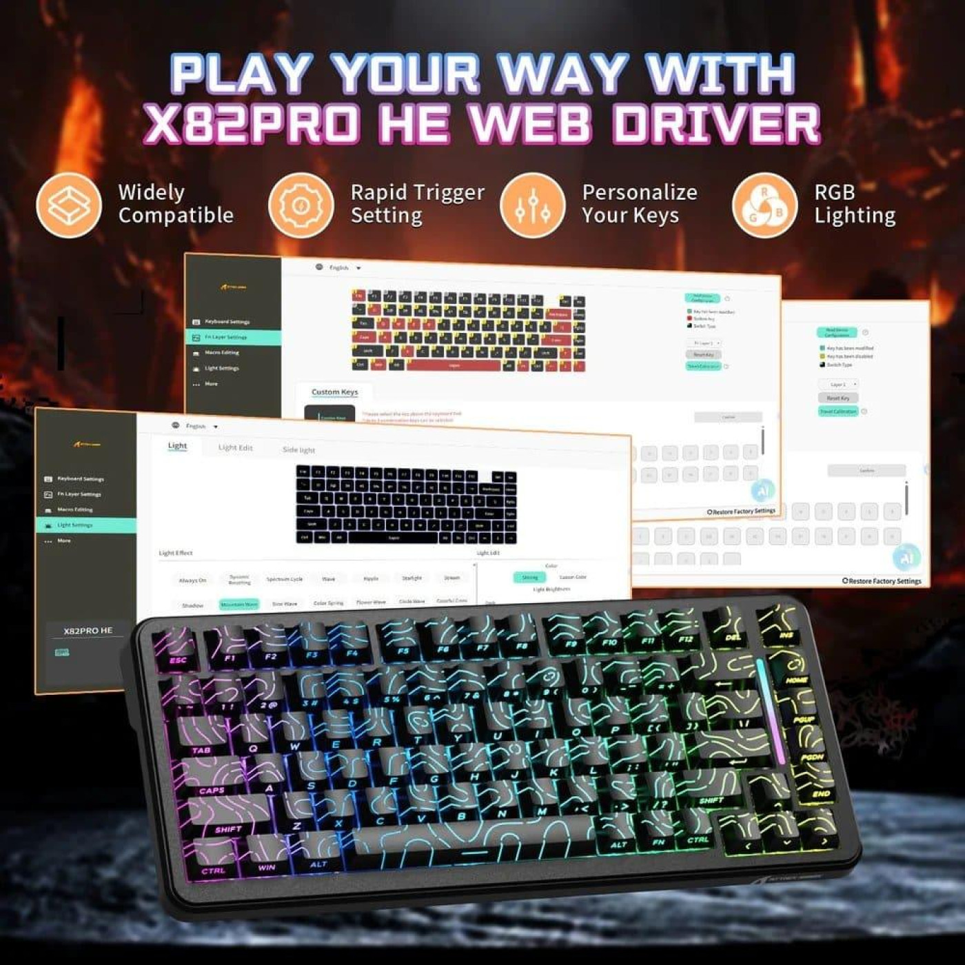 Клавіатура Attack Shark X82 Pro RGB HE Magnetic Switch Wireless (AS-6972792470696-BCL) Black Contour Line (G-000003606)