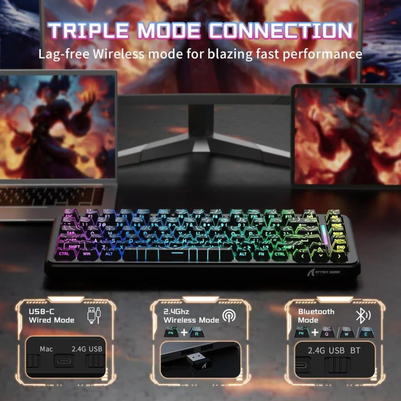 Клавіатура Attack Shark X82 Pro RGB HE Magnetic Switch Wireless (AS-6972792470696-BCL) Black Contour Line (G-000003606)