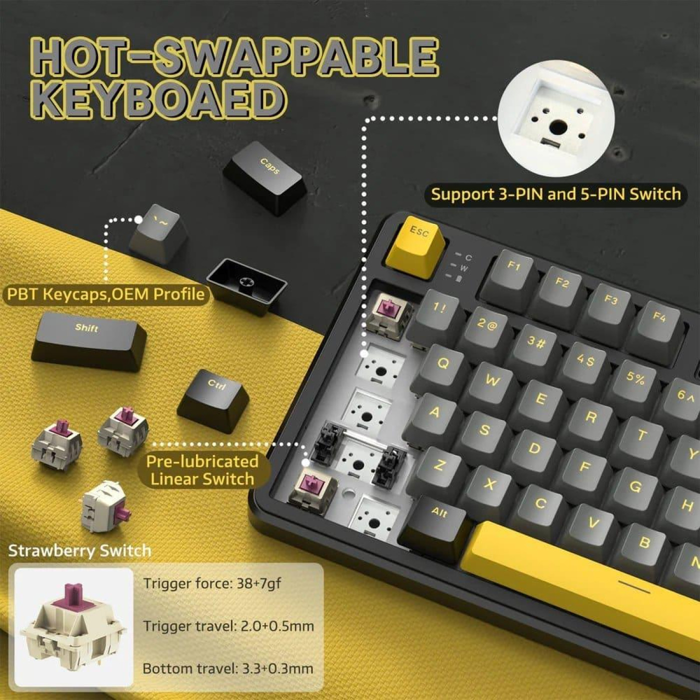 Клавиатура Attack Shark X87 RGB Linear Strawberry Switch Wireless (AS-6972792470429-SB) Star Black (G-000003585)