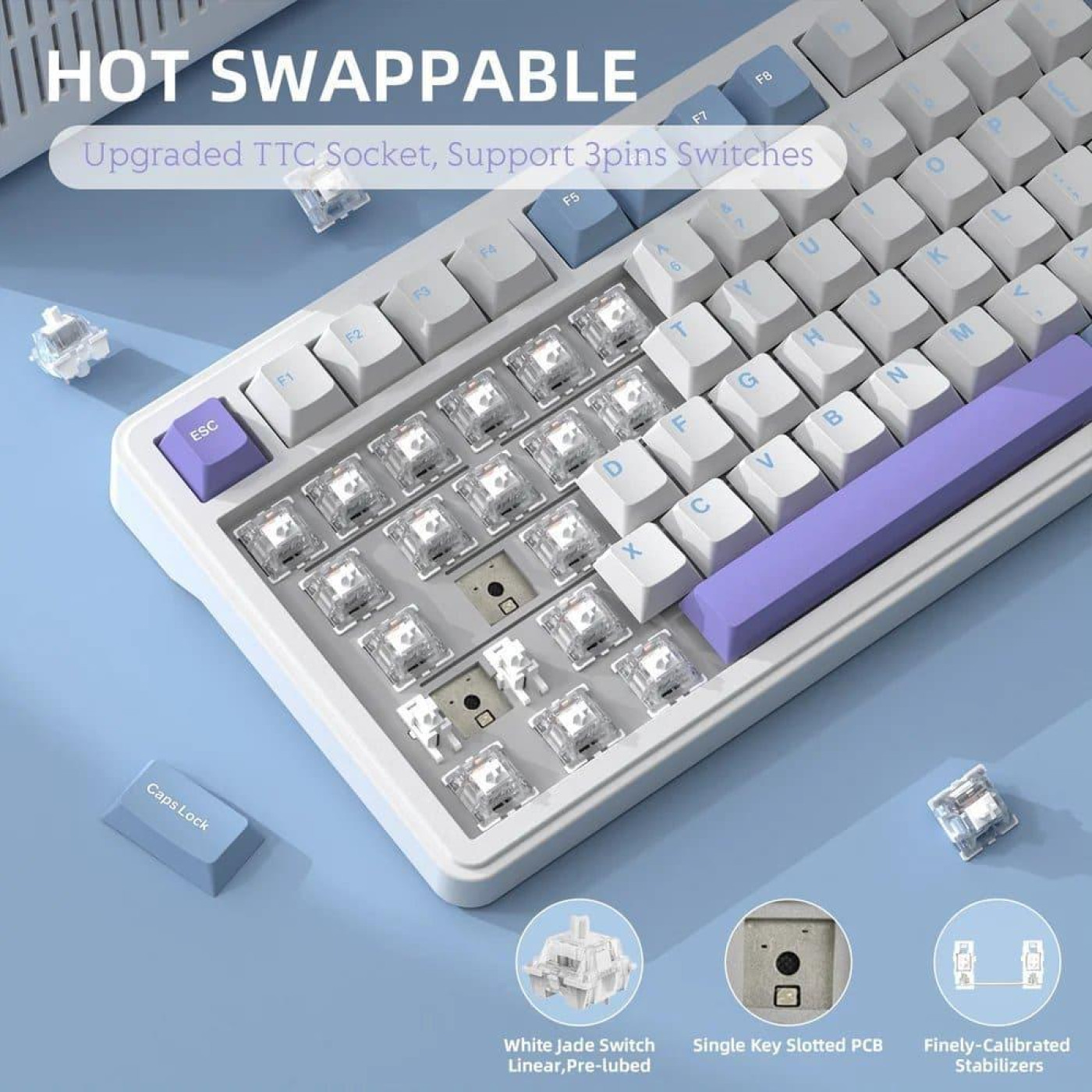Клавиатура Attack Shark X85 RGB Linear White Jade Switch Wireless (AS-6972792470320-WP-UA) White/Purple (G-000003593)