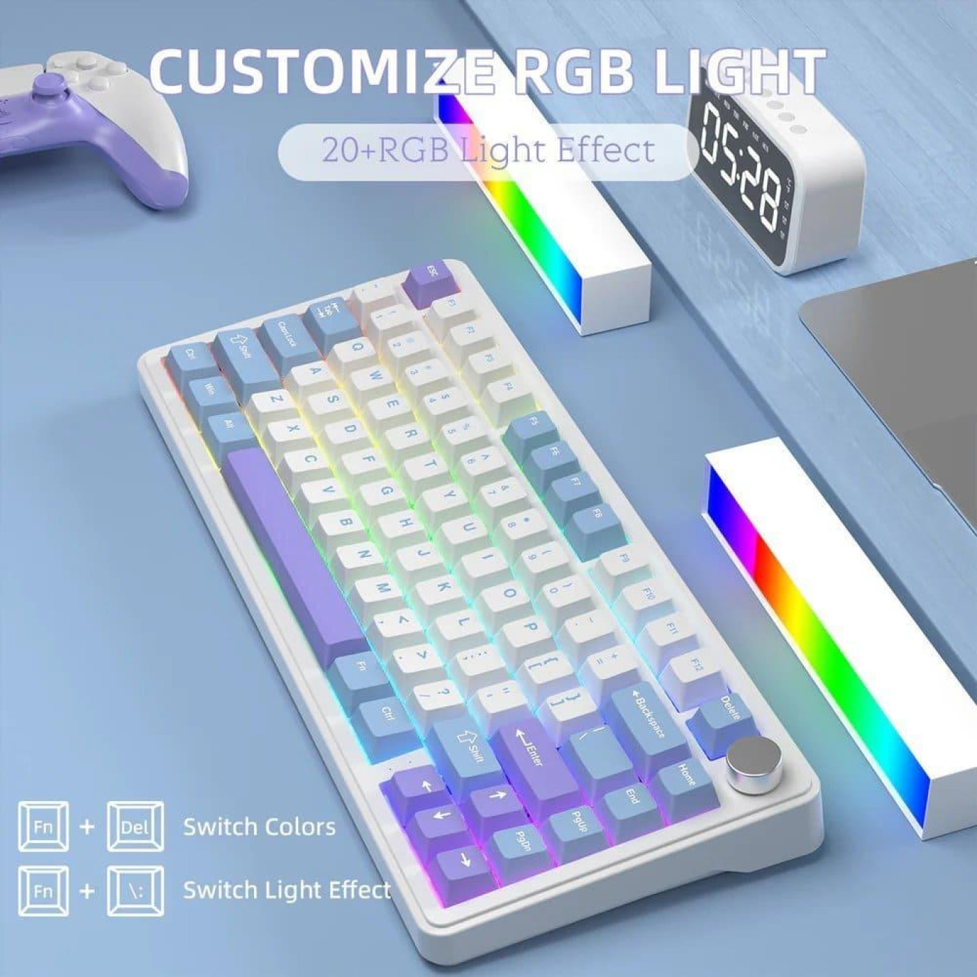 Клавиатура Attack Shark X85 RGB Linear White Jade Switch Wireless (AS-6972792470320-WP-UA) White/Purple (G-000003593)