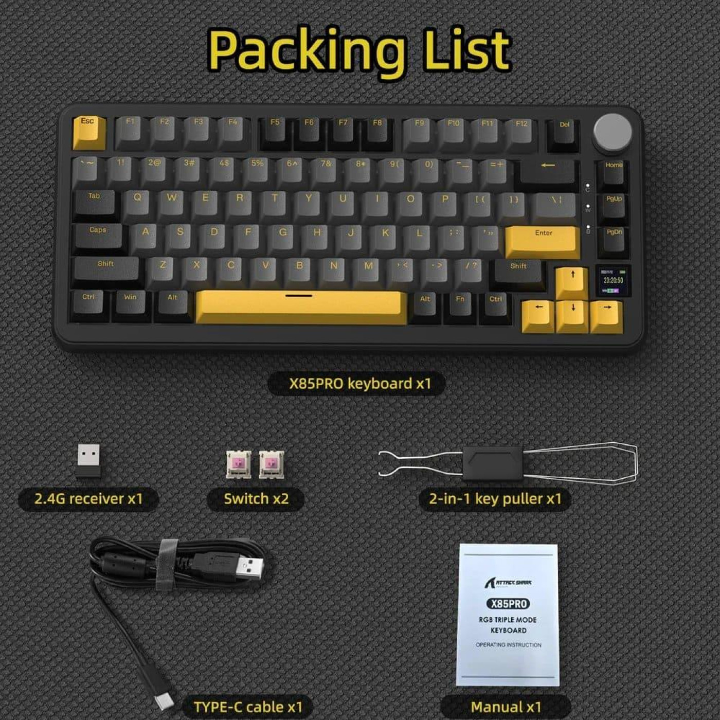 Клавиатура Attack Shark X85 Pro RGB Linear Blueberry Switch Wireless (AS-6972792470368-SB-UA) Starry Black (G-000003591)