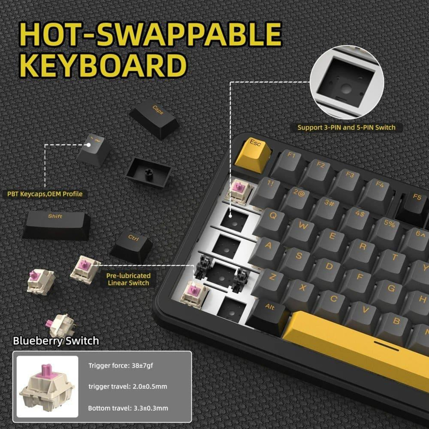 Клавиатура Attack Shark X85 Pro RGB Linear Blueberry Switch Wireless (AS-6972792470368-SB-UA) Starry Black (G-000003591)