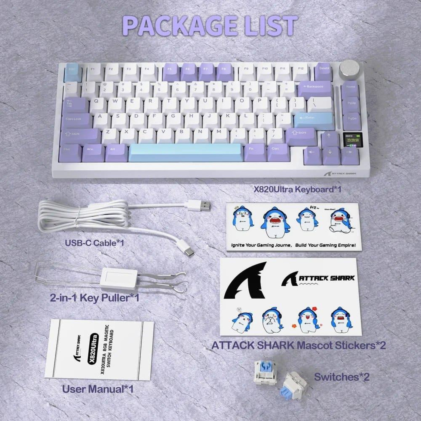 Клавиатура Attack Shark X820 Ultra RGB Linear Gift Switch Wireless (AS-6972792471273-L-UA) Lavender (G-000003584)