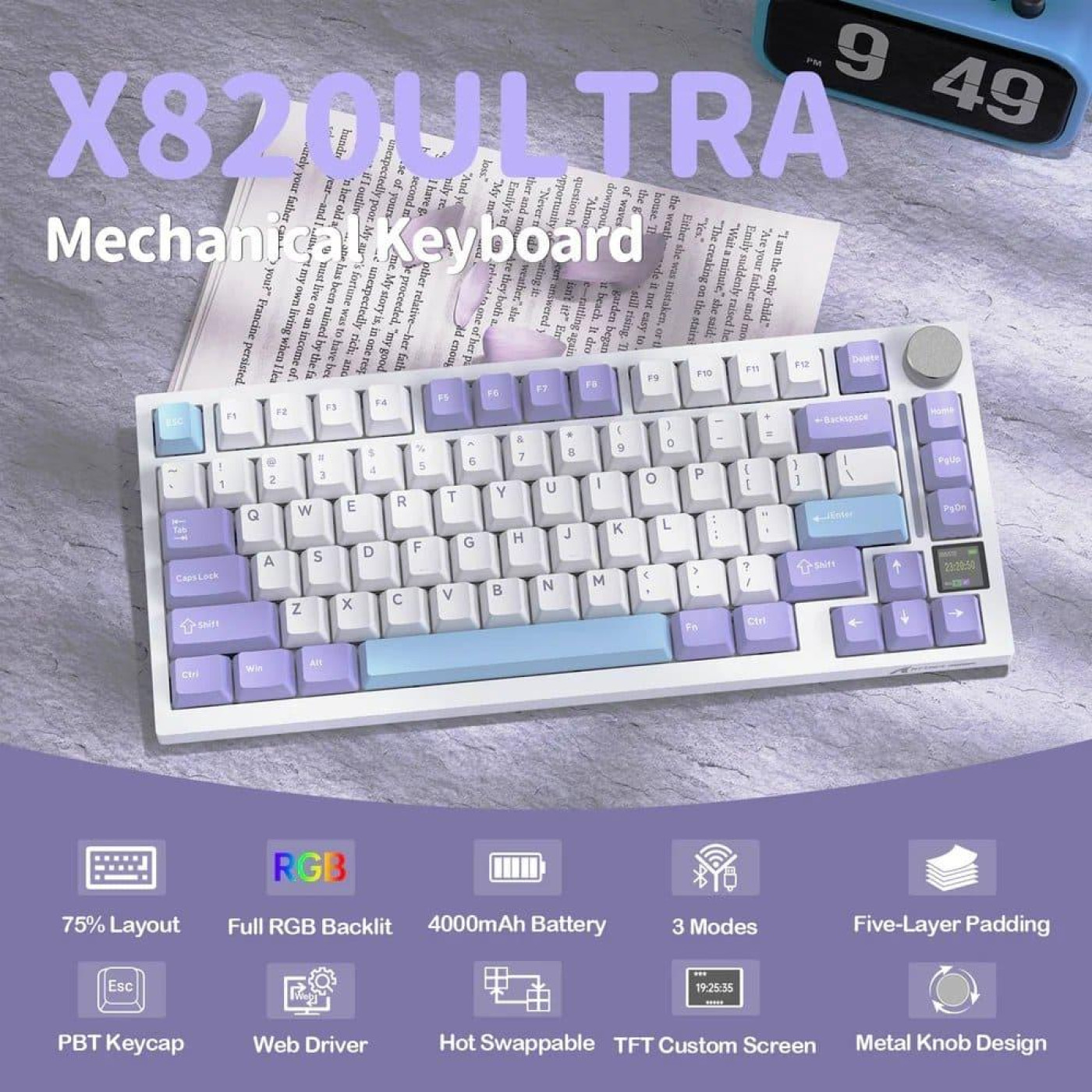 Клавиатура Attack Shark X820 Ultra RGB Linear Gift Switch Wireless (AS-6972792471273-L-UA) Lavender (G-000003584)