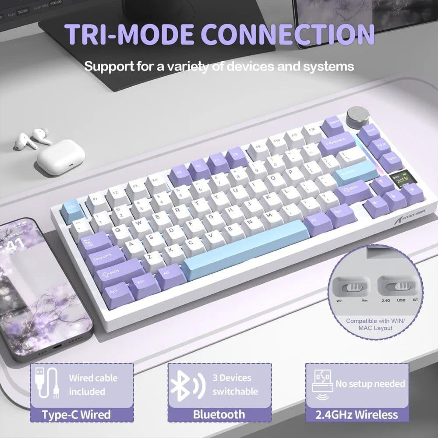 Клавиатура Attack Shark X820 Ultra RGB Linear Gift Switch Wireless (AS-6972792471273-L-UA) Lavender (G-000003584)