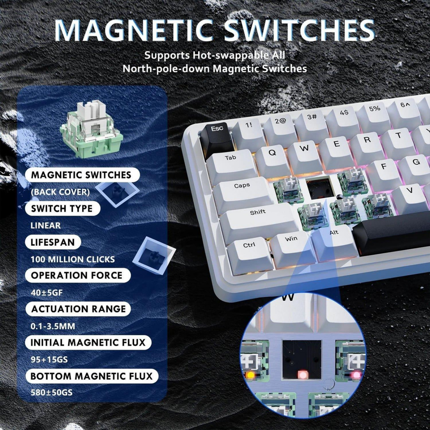 Клавиатура Attack Shark X65 RGB HE Magnetic Switch (AS-6972792470535-W-UA) White (G-000003597)