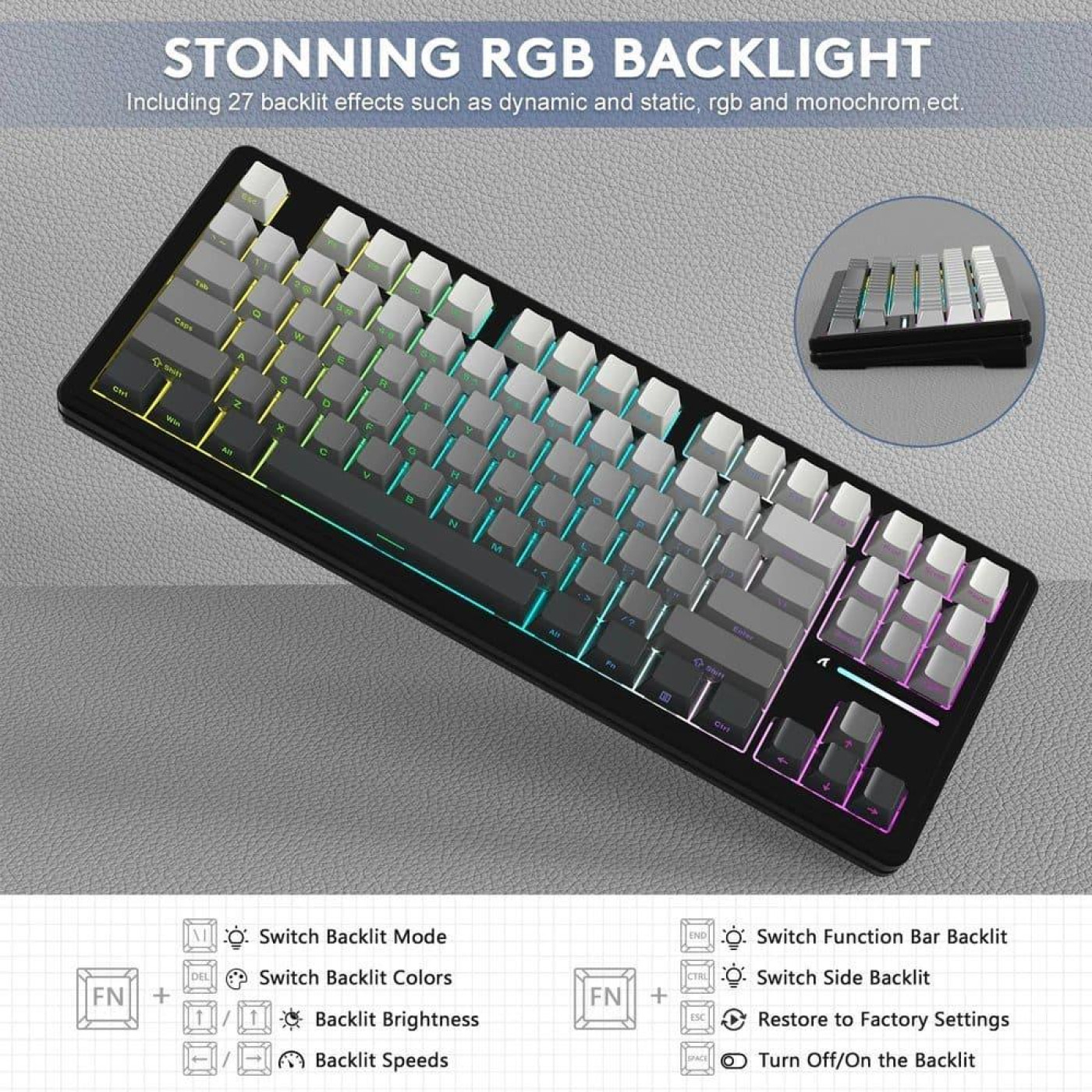 Клавиатура Attack Shark M87 Pro V2 RGB Linear White Jade Switch Wireless (AS-6972792470467-MN) Gradient Black (G-000003587)