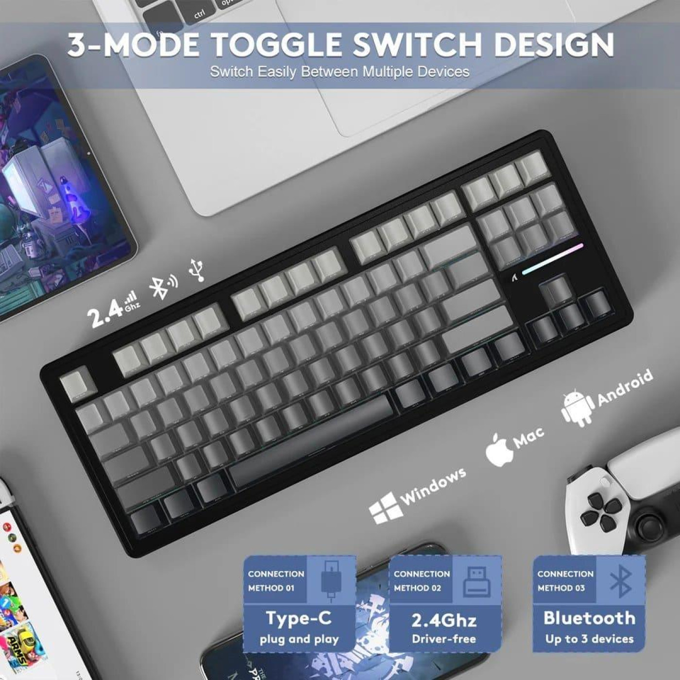 Клавиатура Attack Shark M87 Pro V2 RGB Linear White Jade Switch Wireless (AS-6972792470467-MN) Gradient Black (G-000003587)