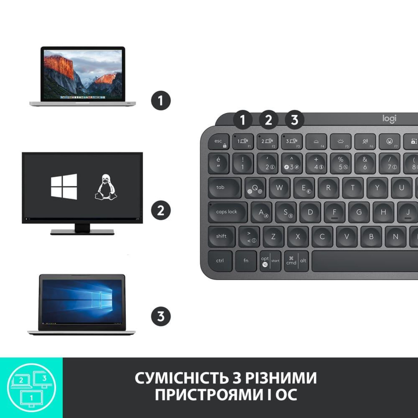 Клавіатура Logitech MX Keys Mini Wireless Graphite (920-010498)