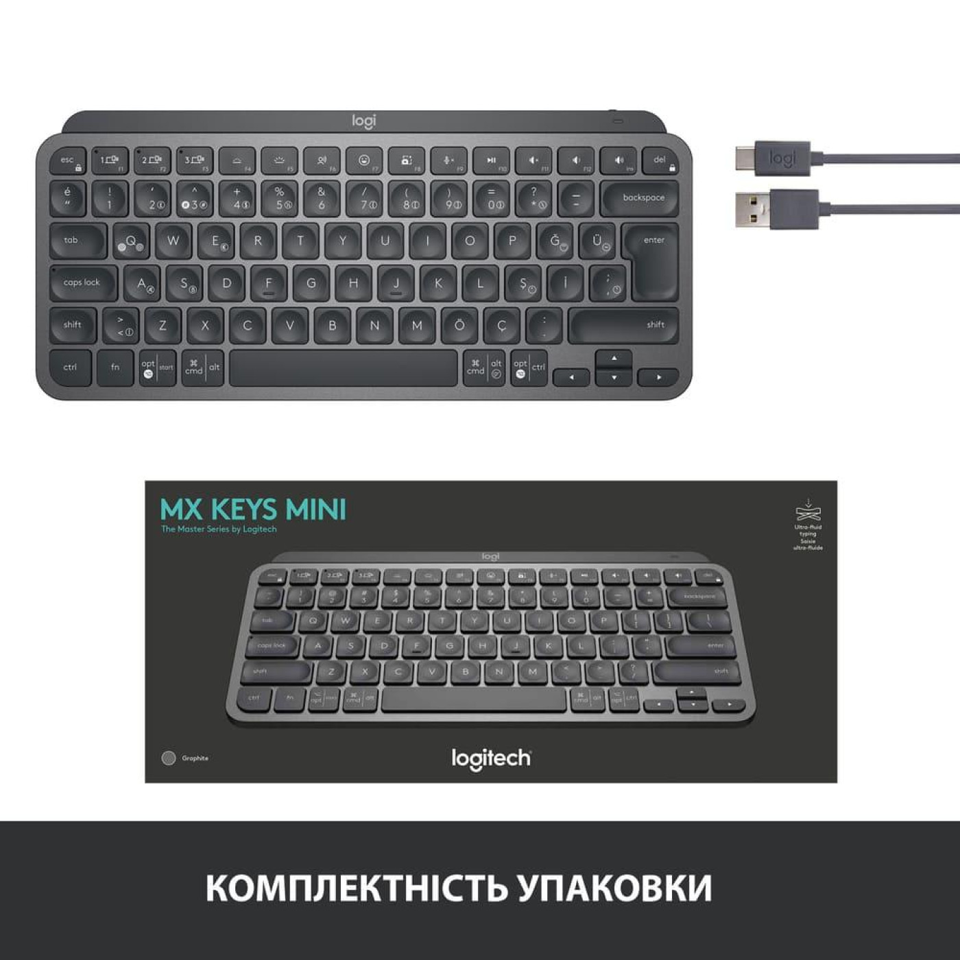 Клавіатура Logitech MX Keys Mini Wireless Graphite (920-010498)