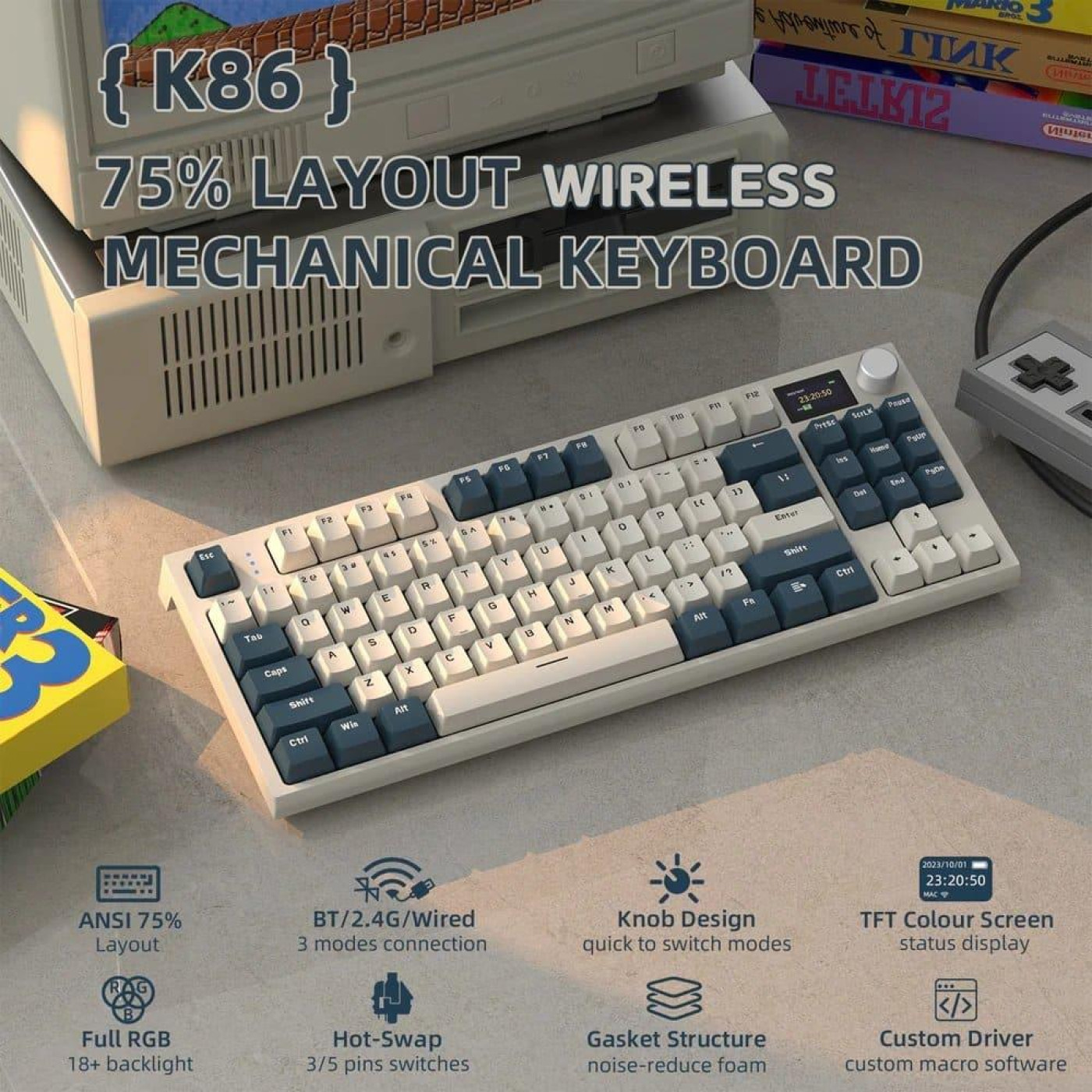 Клавиатура Attack Shark K86 RGB Linear Blue Whale Switches Wireless (AS-6972792471198-TM-UA) Timing Machine (G-000003580)